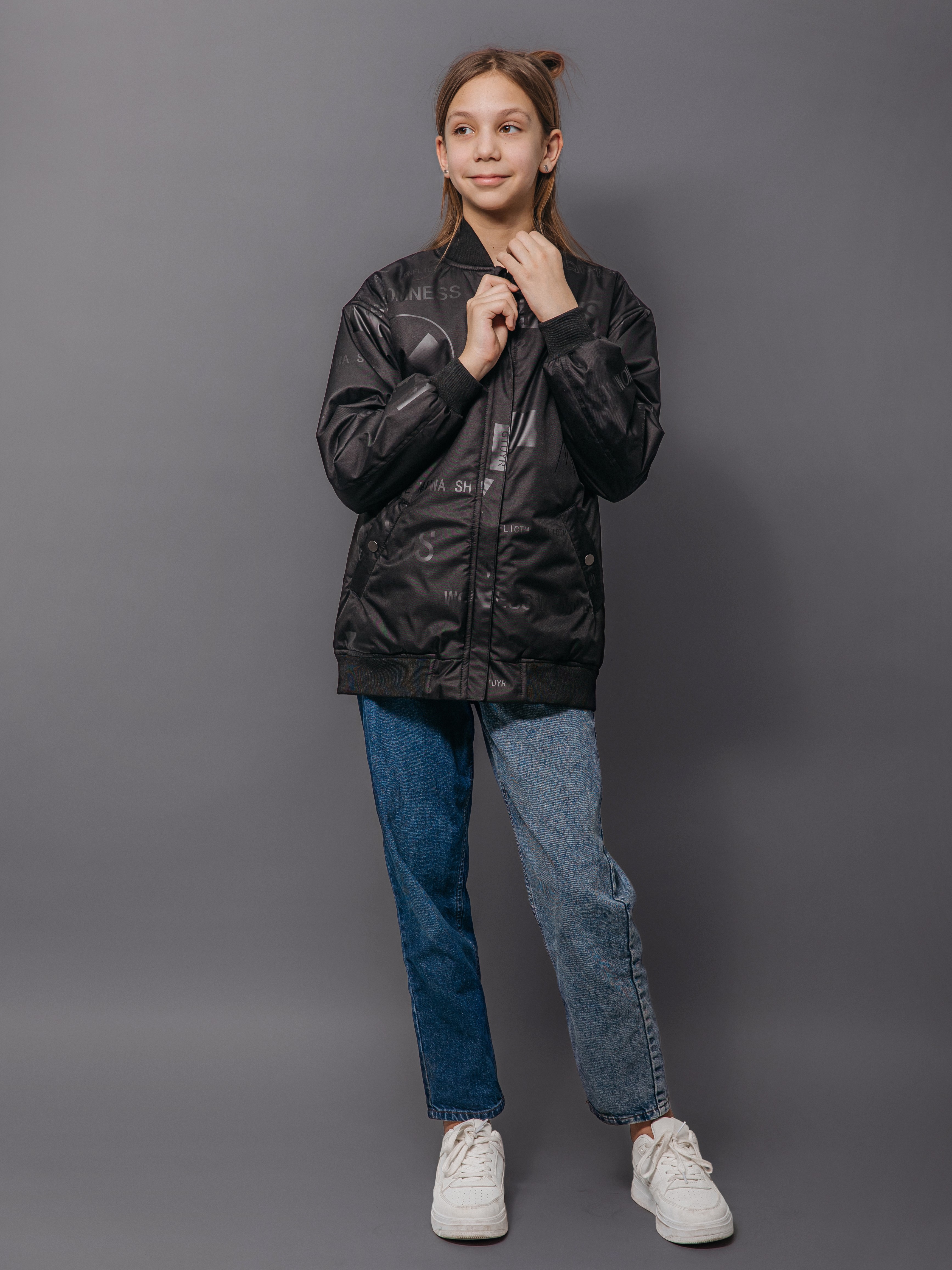 Бомбер Аврора 1043-Д/черный-принт - фото 3