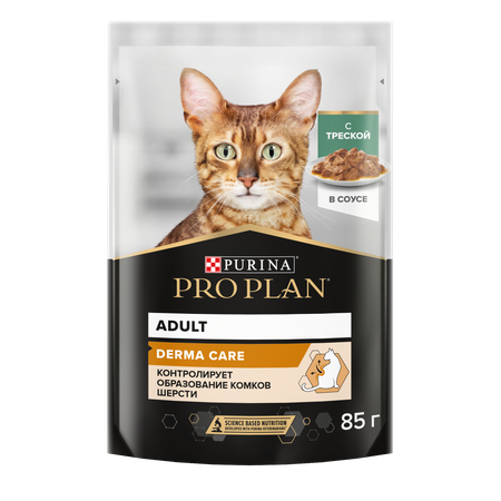 Корм влажный для кошек PRO PLAN DERMA CARE 85 г с треской в соусе для здоровья кожи и красоты шерсти
