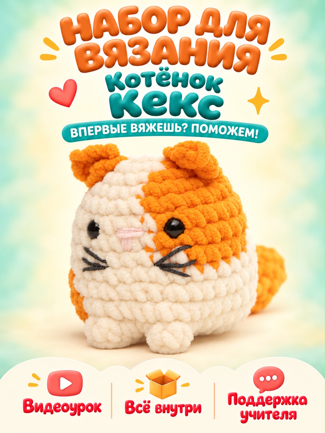 Набор для творчества Effee вязание Игрушка Рыжий кот - фото 1