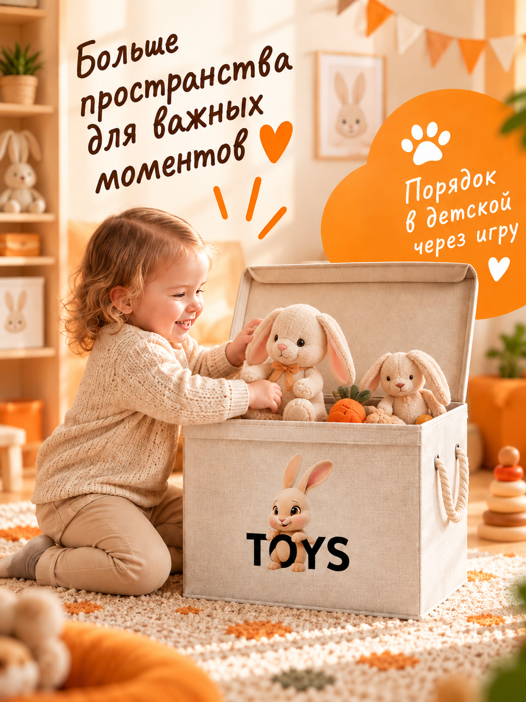 Корзина для хранения игрушек WELHOME Заяц 48 л 46×30×35 см - фото 5