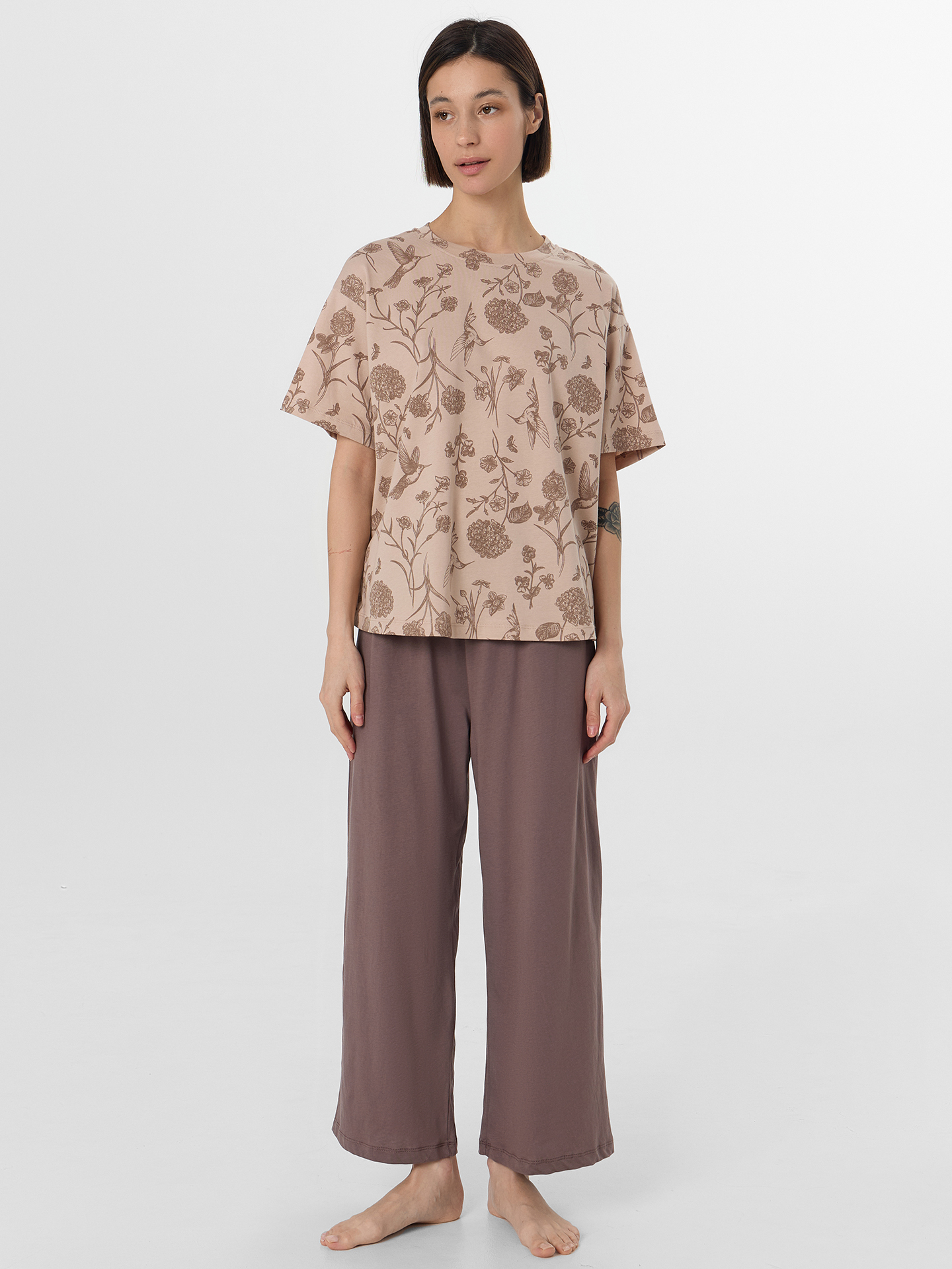 Пижама Mark Formelle (Марк Формэль) 592600/цветы на холодном бежевом +коричневый - фото 1