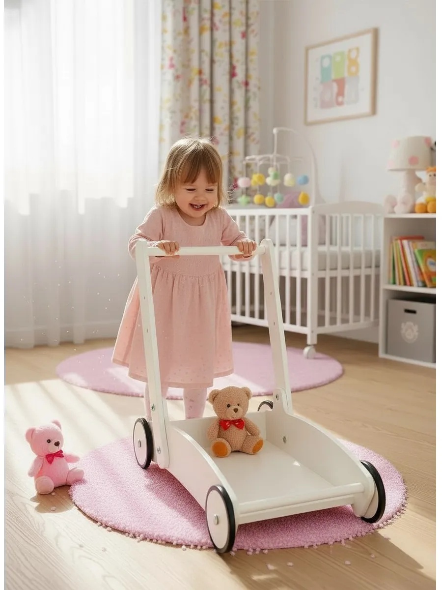 Каталка Klikkin с ручкой белый - фото 4