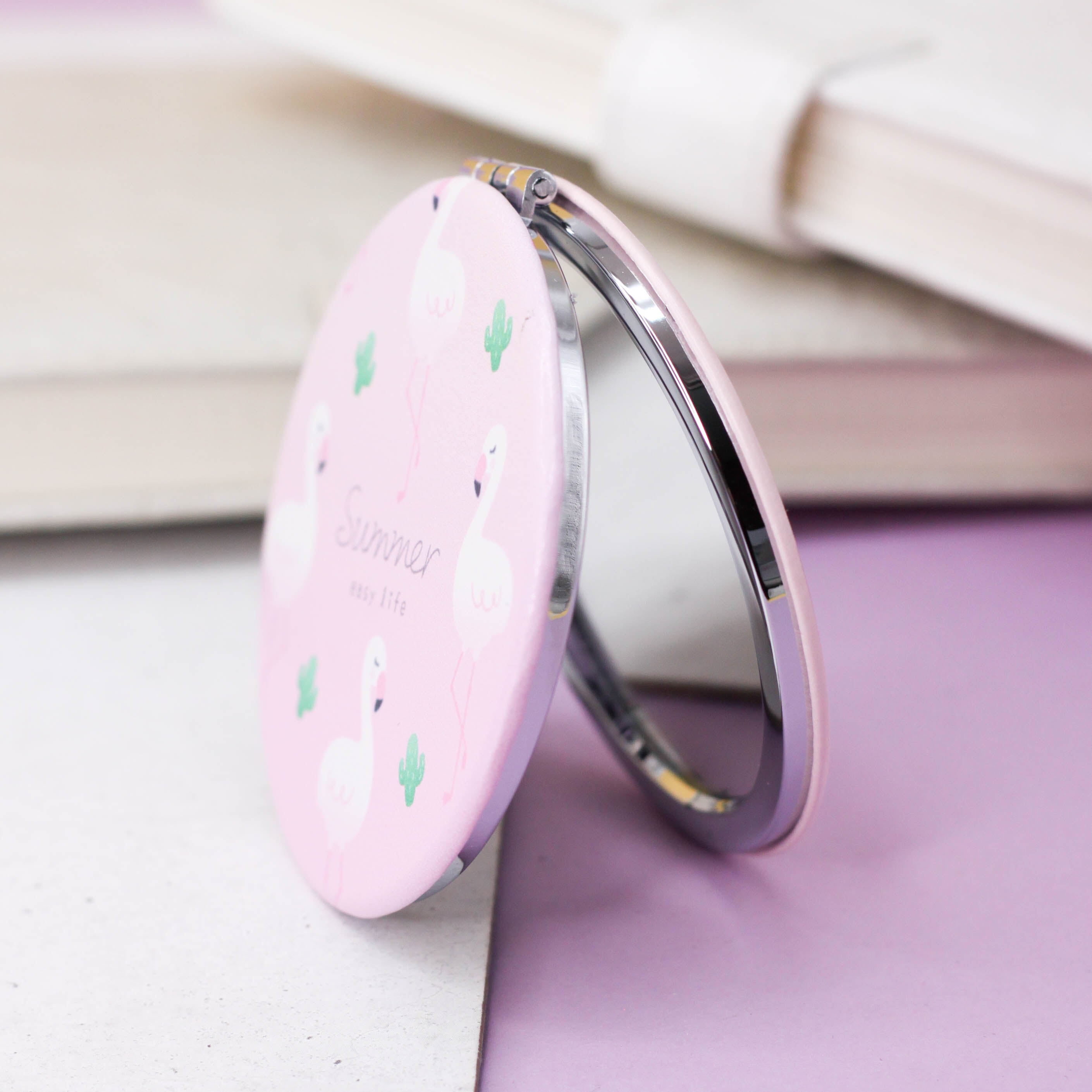 Зеркало карманное iLikeGift Flamingo summer four pink с увеличением - фото 3