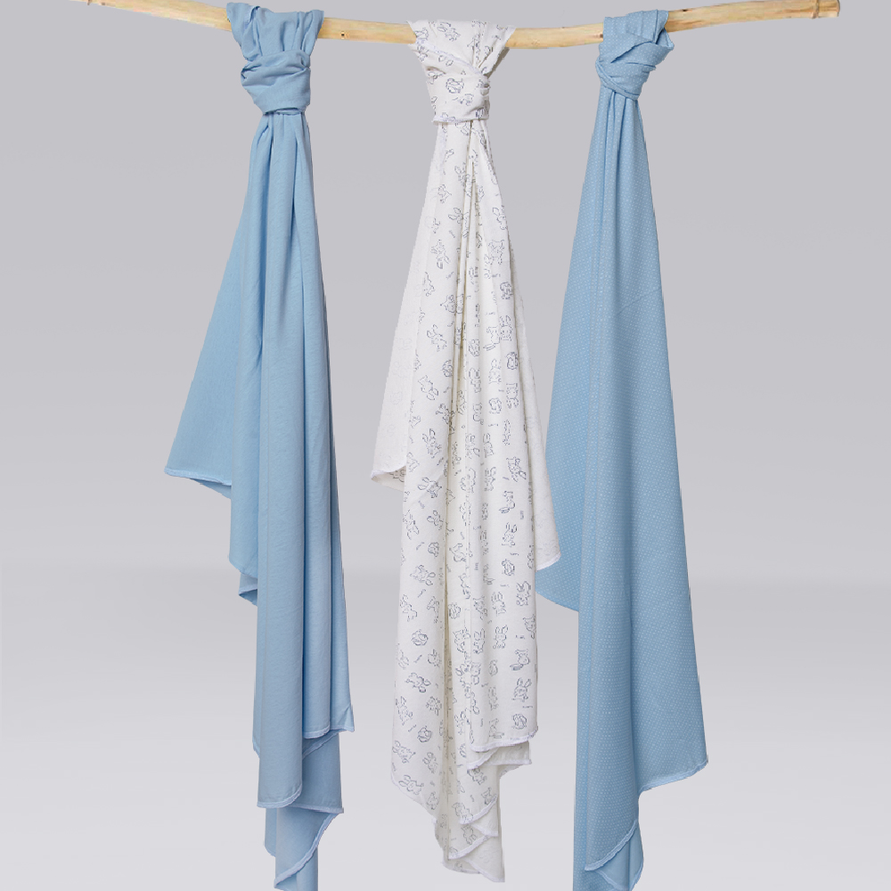 Пеленки для новорожденных Mrs.Stretch Mr.Jersy хлопок 90х110 набор 3 шт цвет голубой / белый - фото 9