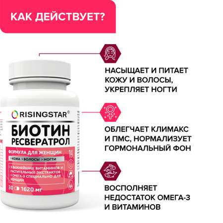 БАД Risingstar Биотин комплекс молодости и красоты для волос 30 капс