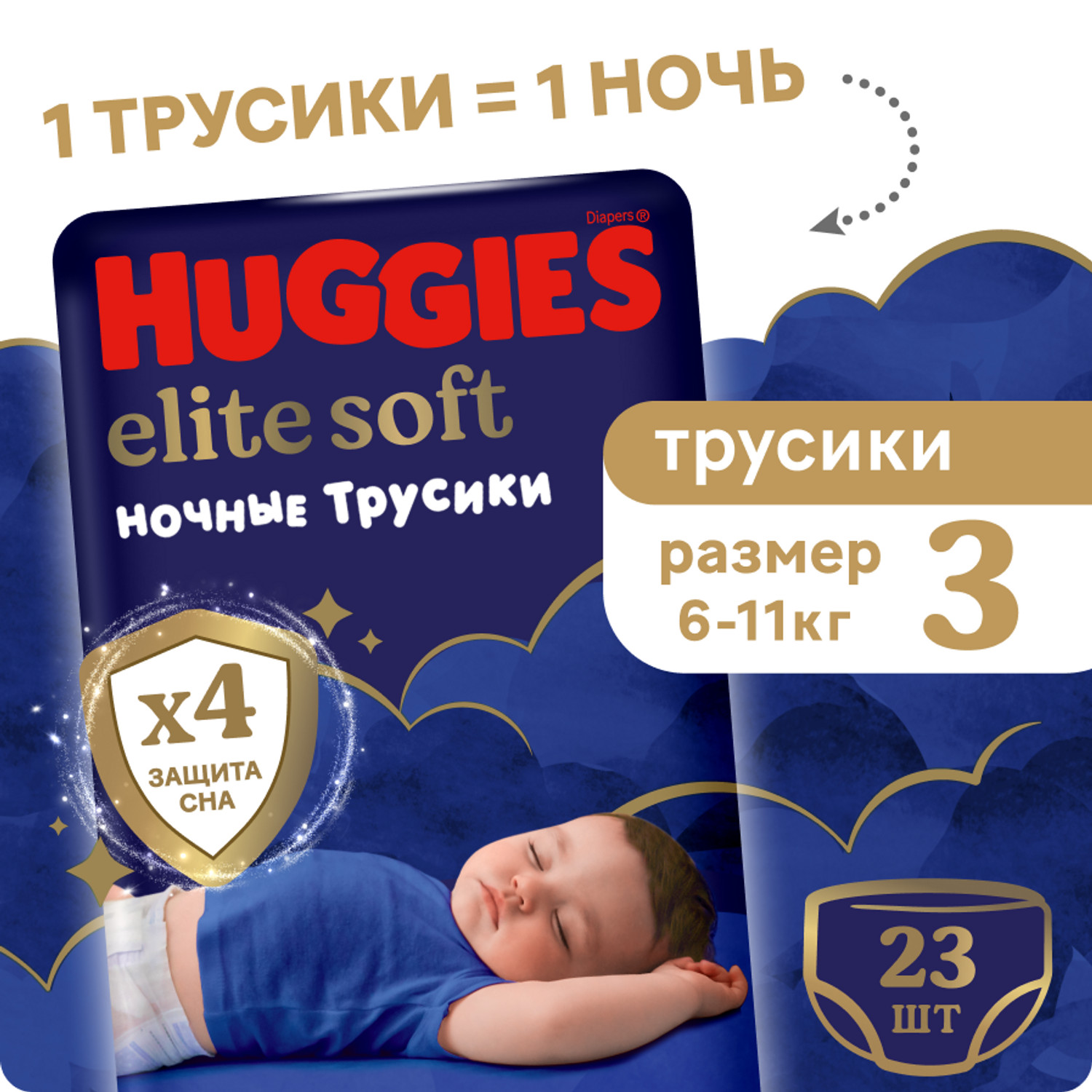 Трусики Huggies Elite Soft ночные 3 (6-11 кг) 23 шт. - фото 1