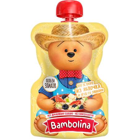 Пюре Bambolina яблоко-клубника-ежевика-злаки 130г с 6месяцев Bambolina