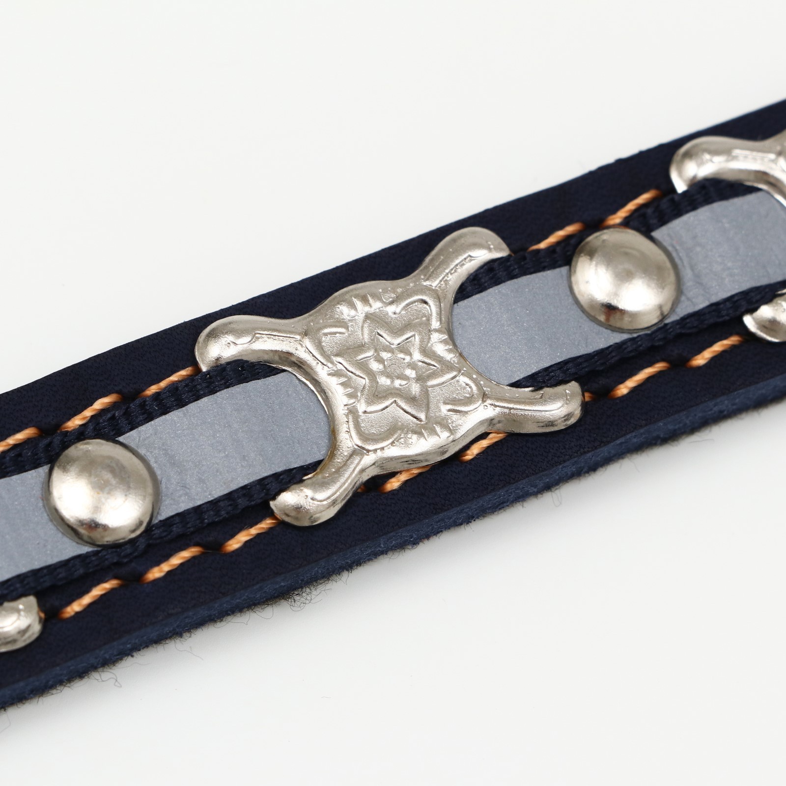 Ошейник Пижон кожаный светоотражающий на синтепоне 45х2 см бабочка синий - фото 6