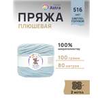 Пряжа для вязания Astra Premium плюшевая пушистый ворс полиэстер 100 гр 80 м 516 св.голубой 2 мотка
