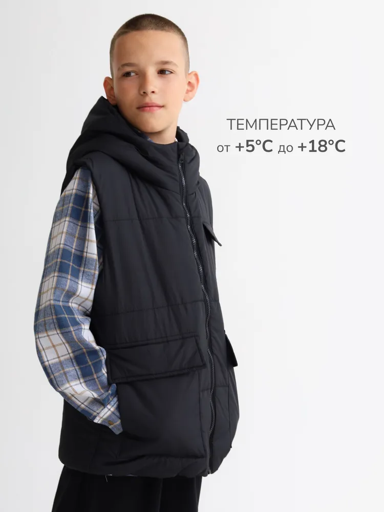 Жилет MINIDINO В-Ж-006Жилет с капюшоном утепленный черный - фото 8
