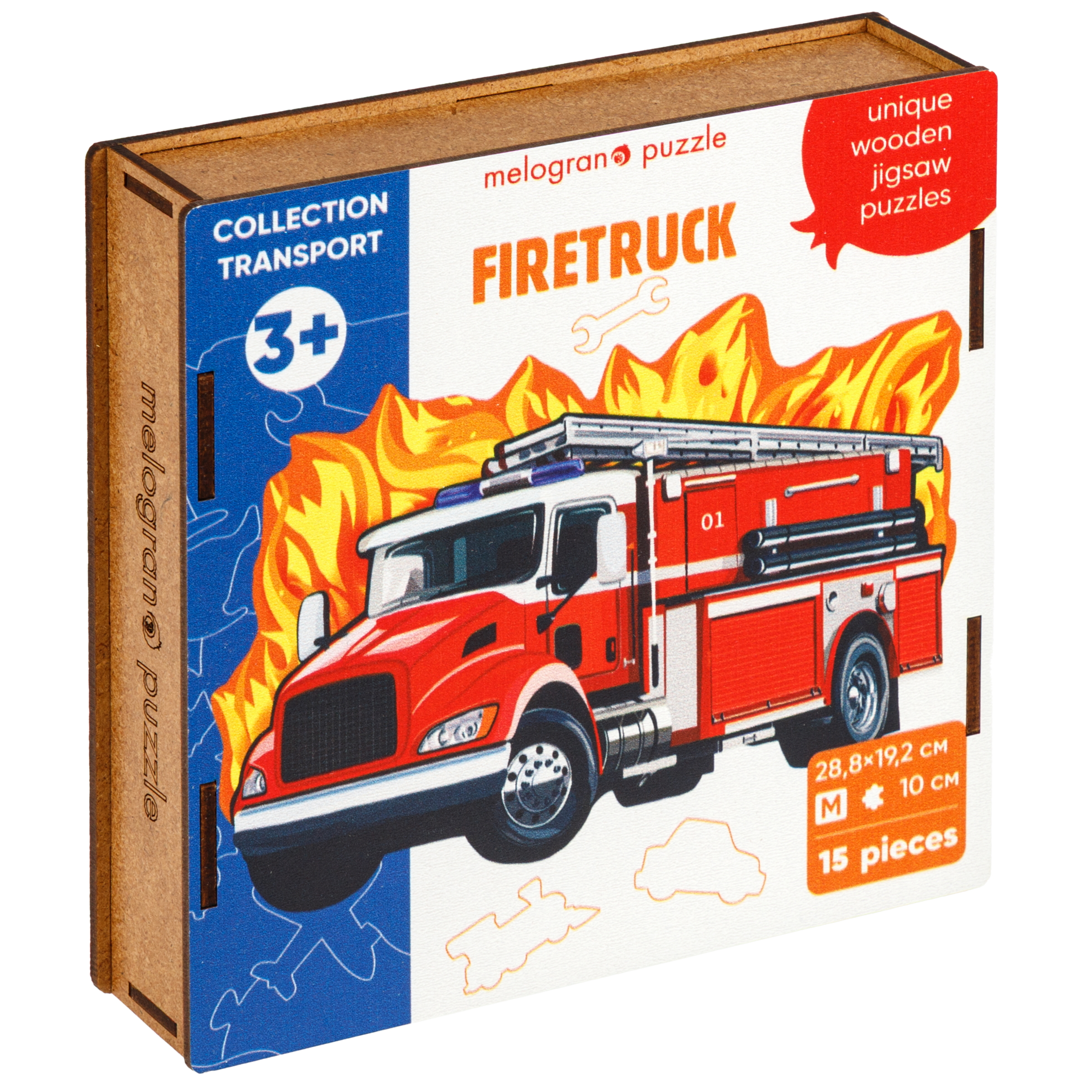 Пазл 1TOY Пожарная машина 15 деталей деревянный - фото 7