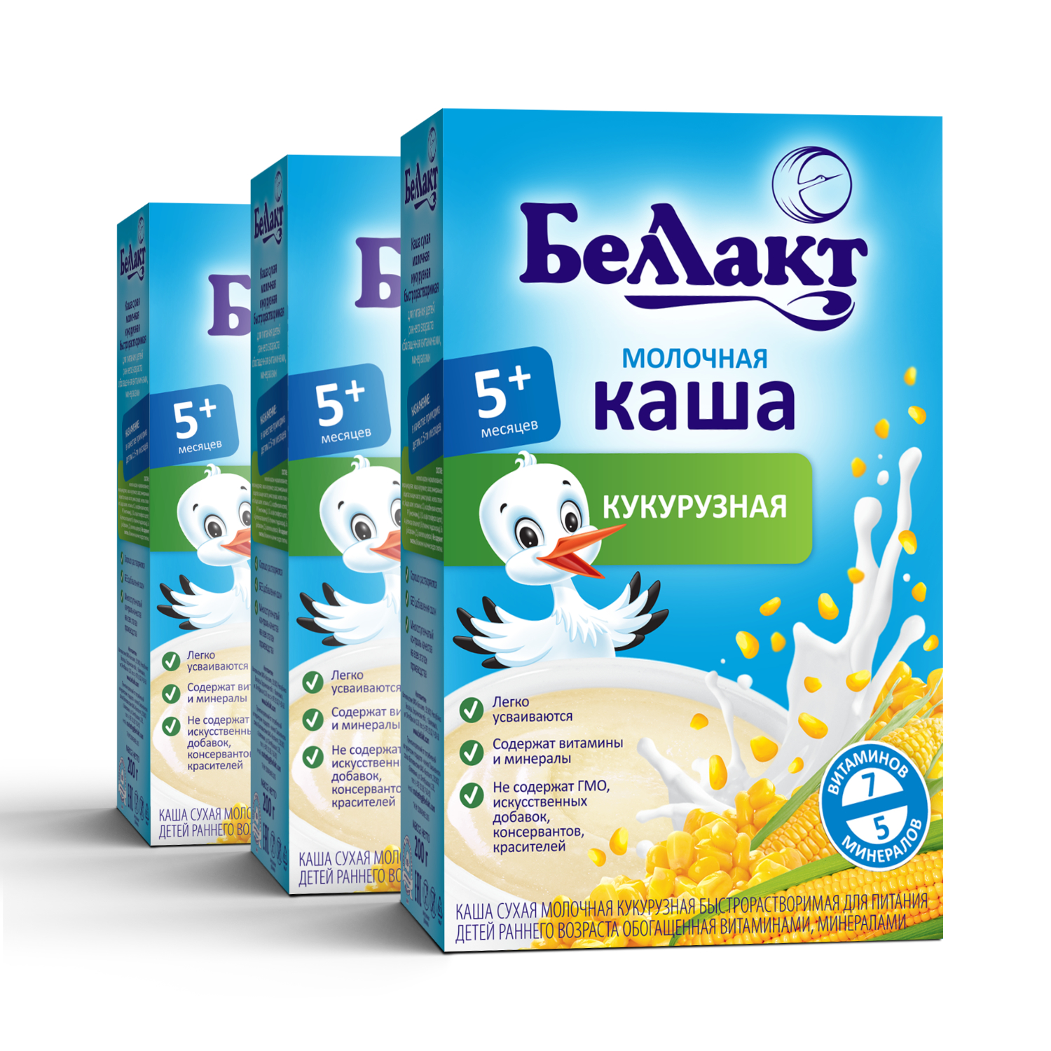 Каша молочная Беллакт кукурузная быстрорастворимая 200г x 3 шт - фото 3
