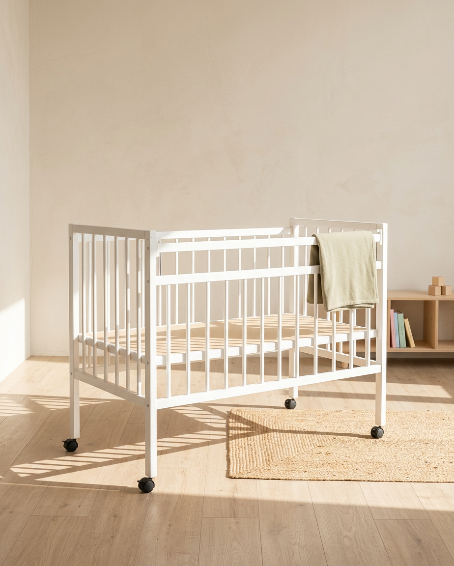 Детская кроватка Wloo на колесиках с механизмом опускания, без маятника (белый) - фото 9