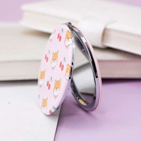 Зеркало карманное iLikeGift Hello dog Corgi cherry pink с увеличением