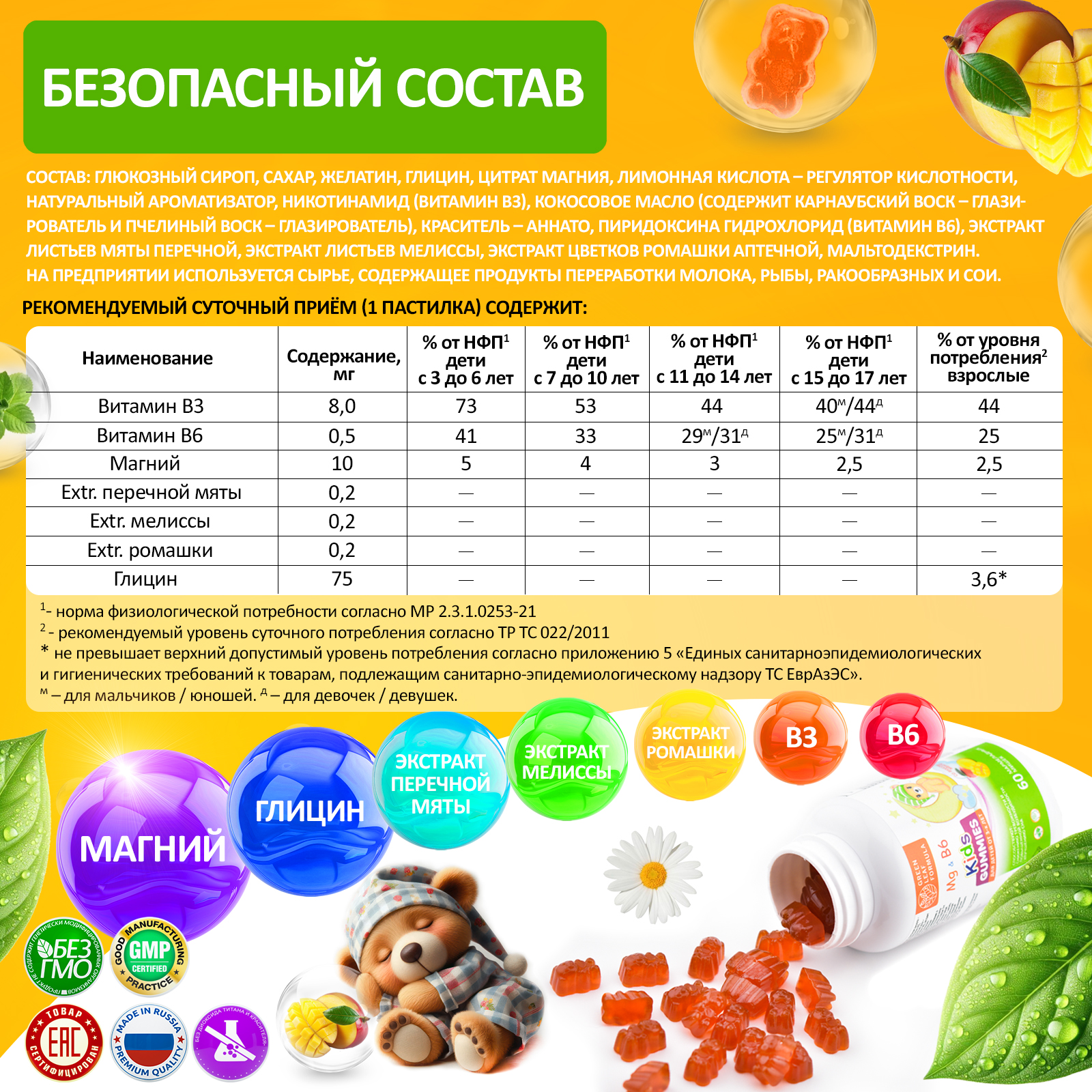 Магний В6 детский Green Leaf Formula мармеладные пастилки со вкусом манго - фото 3