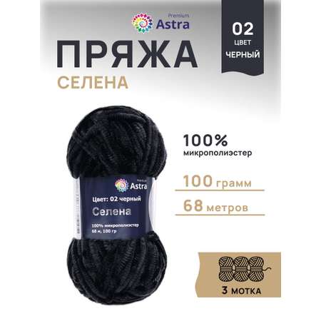 Пряжа для вязания Astra Premium селена мягкая микрополиэстер 100 гр 68 м 02 черный 3 мотка