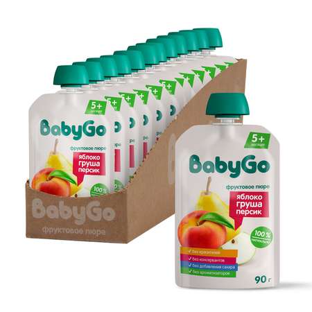 Пюре фруктовое Baby Go фруктовый салатик (яблоко-груша-персик) 90г с 5месяцев