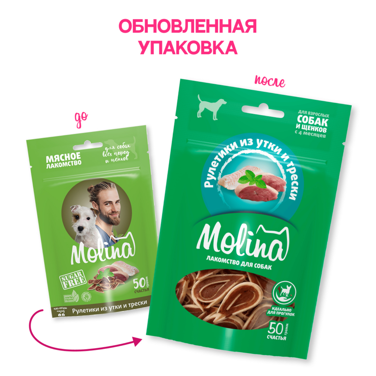 Лакомство для собак и щенков Molina рулетики из утки и трески 50г - фото 2