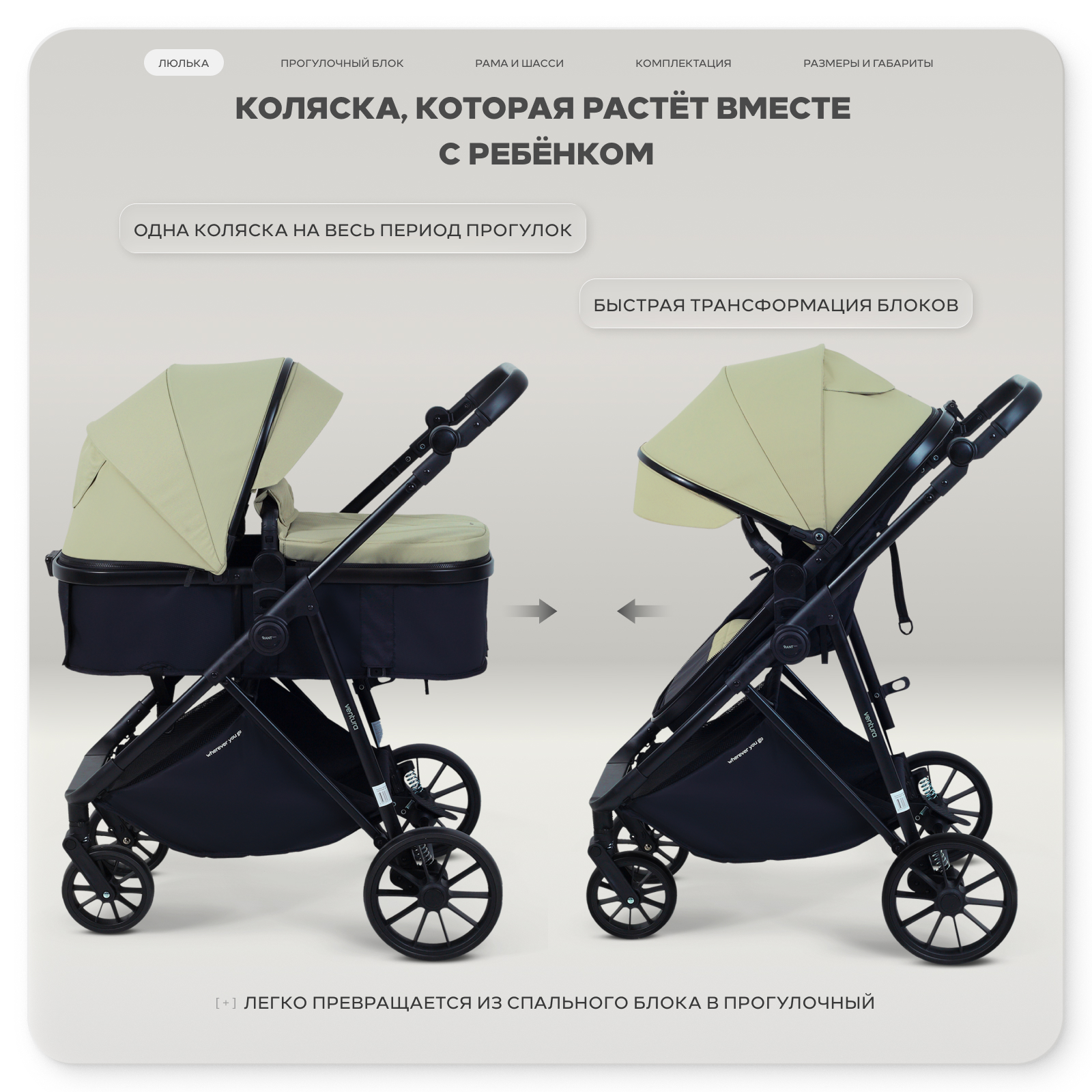 Коляска трансформер Rant Basic Ventura зеленый - фото 7