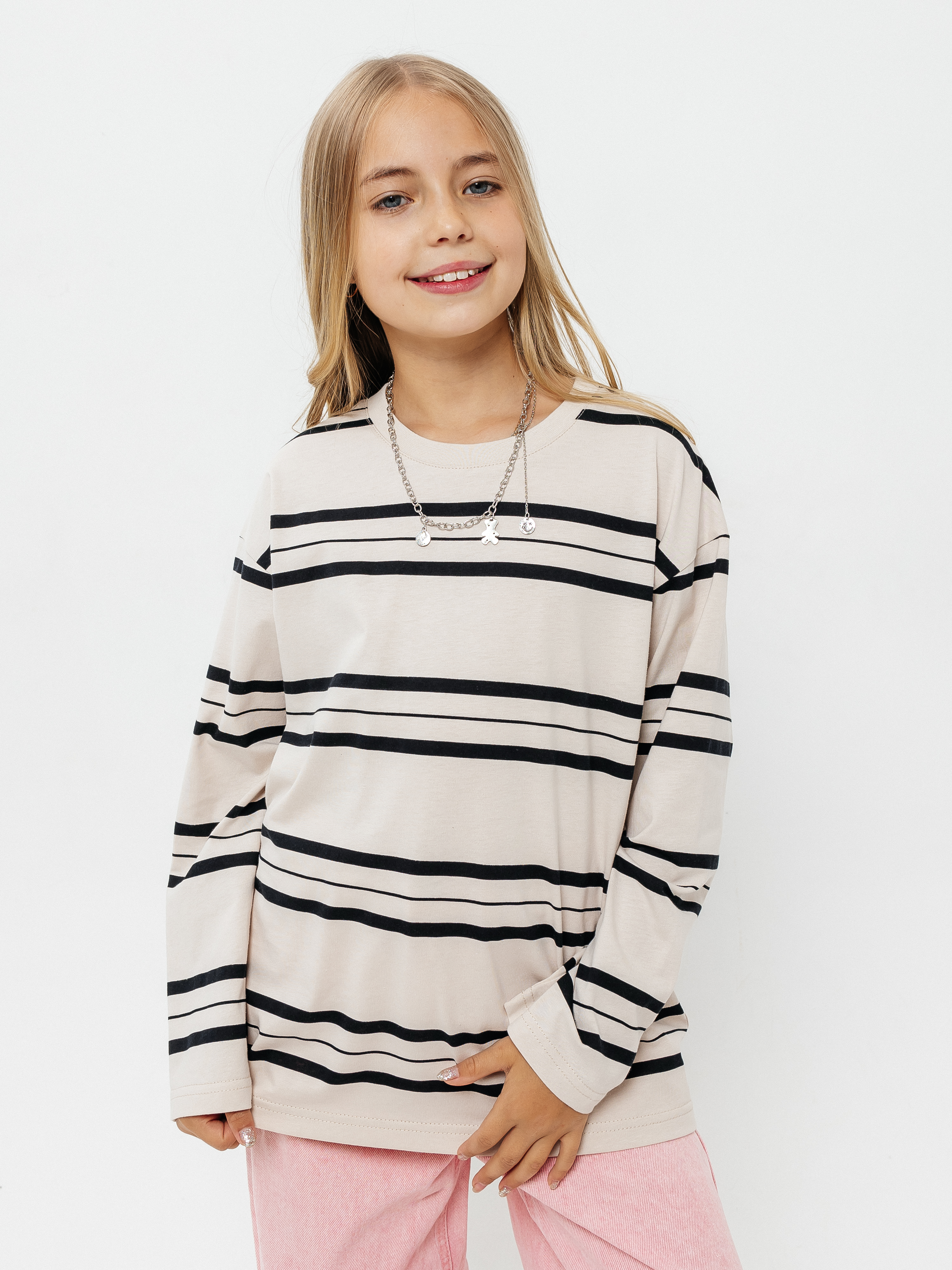 Лонгслив Селтекс Ю_ДК62 бежевый/черный полоса - фото 1