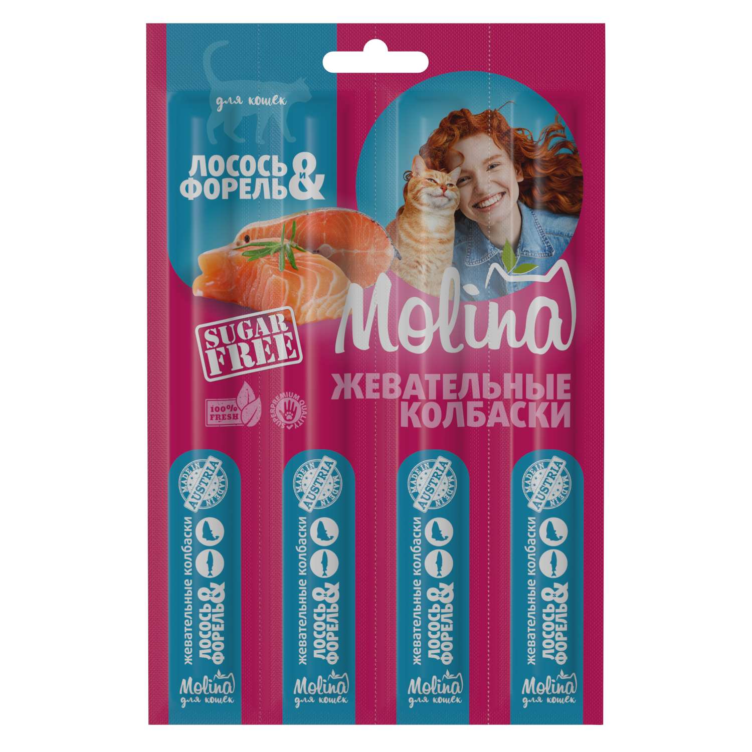 Лакомство для кошек Molina Колбаски Лосось и форель 20г - фото 1