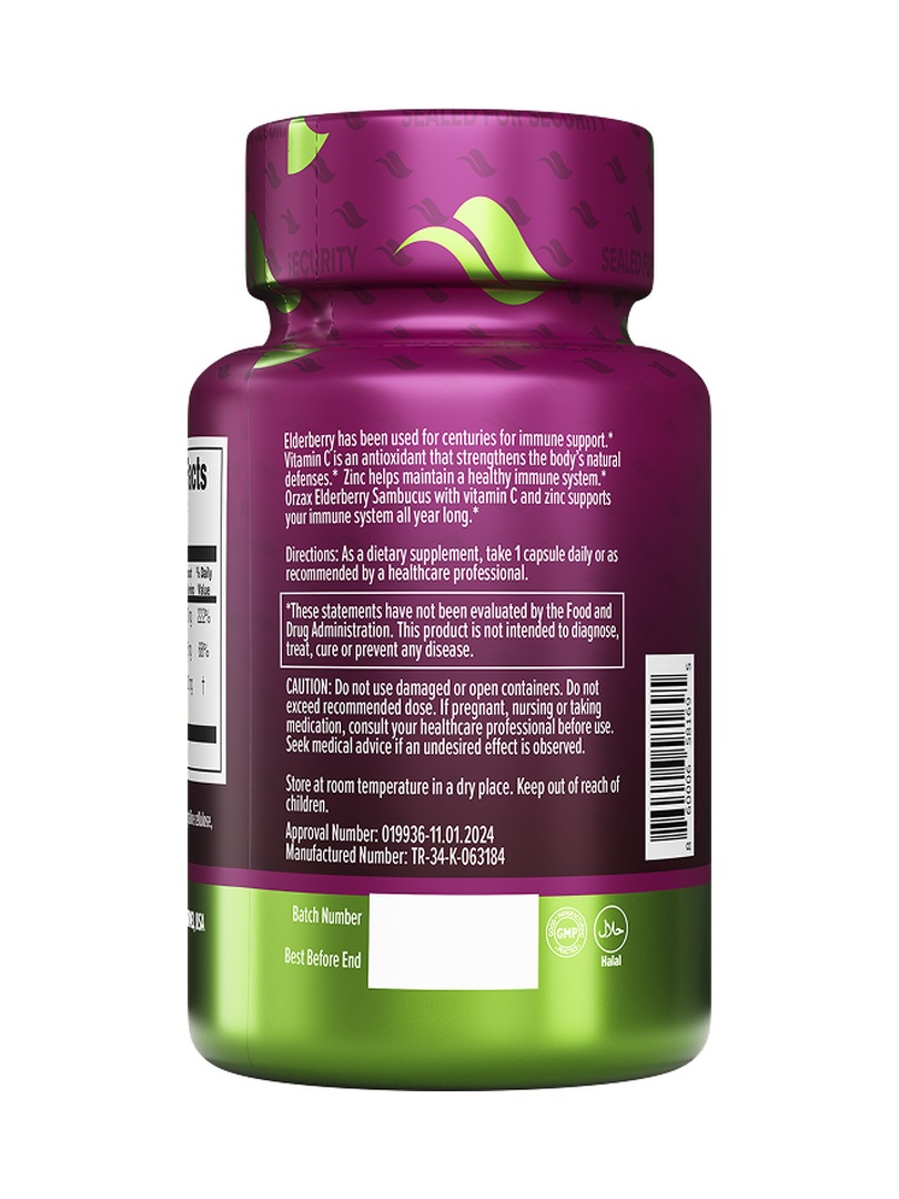 Черная бузина с витамином С и цинком ORZAX Elderberry 60 капсул - фото 2