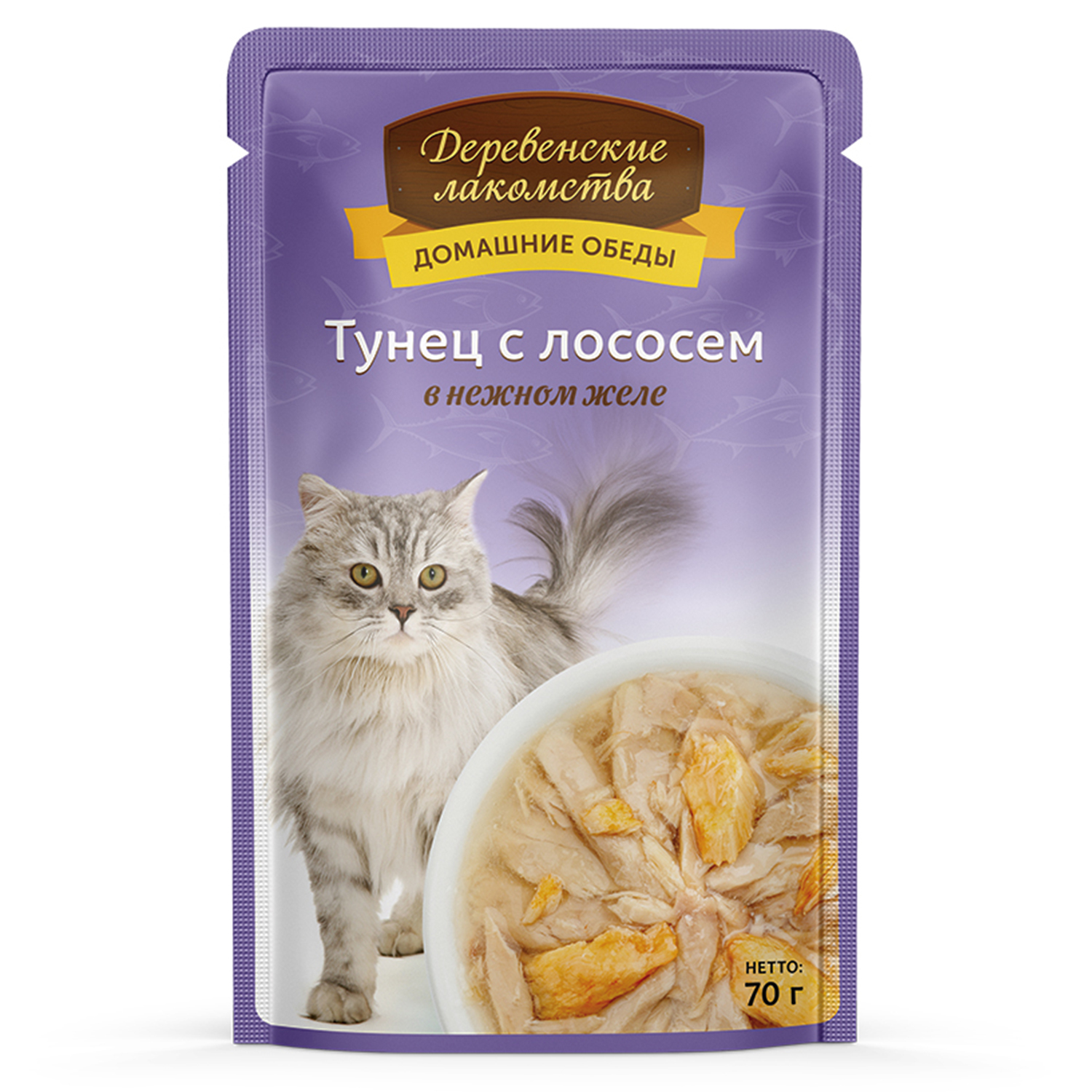 Корм для кошек Деревенские лакомства филе тунец-лосось желе пауч 70г - фото 1