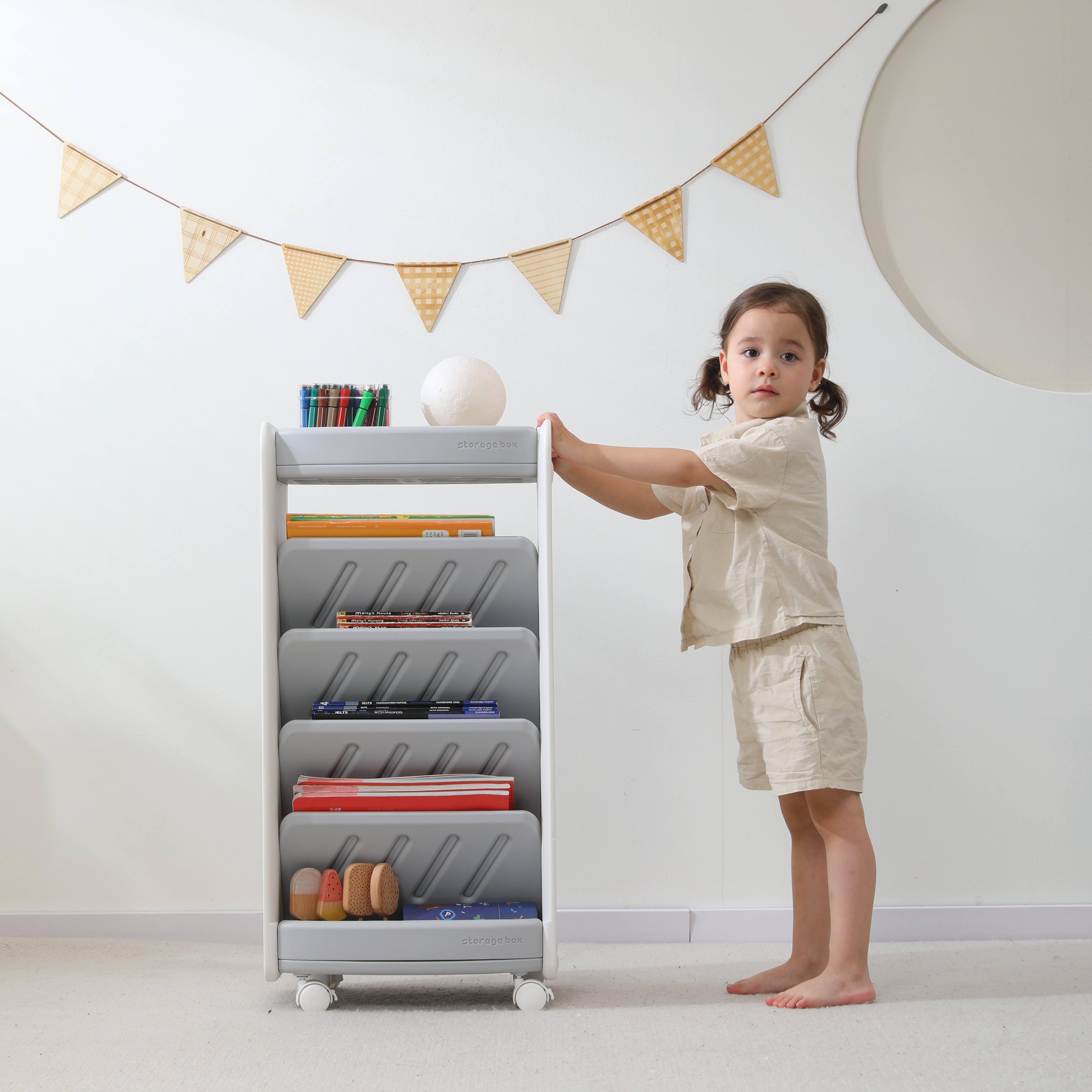Стеллаж для книг UNIX Kids Storagebox 5 levels Grey - фото 12