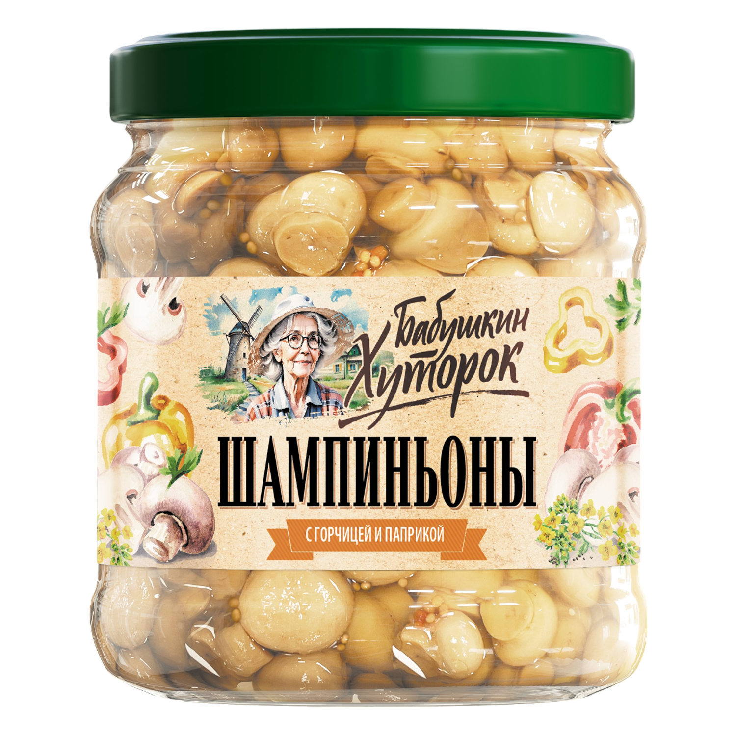 Грибы шампиньоны Бабушкин Хуторок с горчицей и паприкой 450г - фото 1