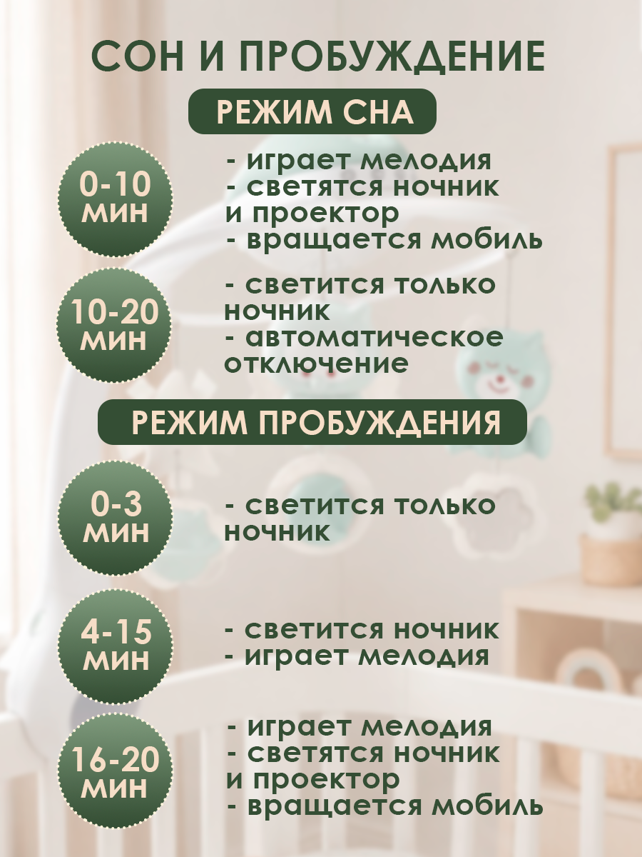 Мобиль INFANTINO Музыкальный 3 в 1 серо-зеленый - фото 2