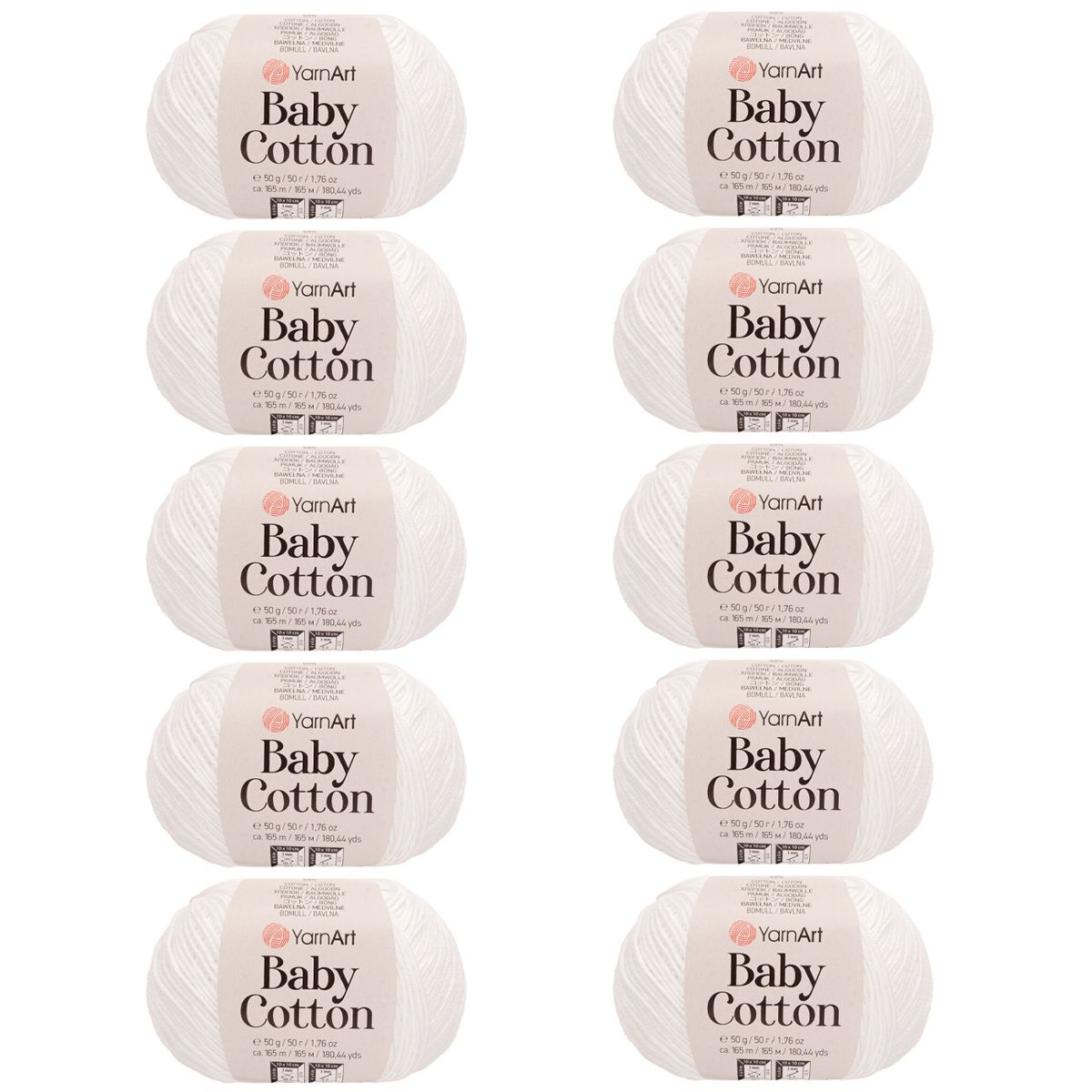 Пряжа для вязания YarnArt Baby Cotton 50гр 165 м хлопок акрил детская 10 мотков 400 белый - фото 5