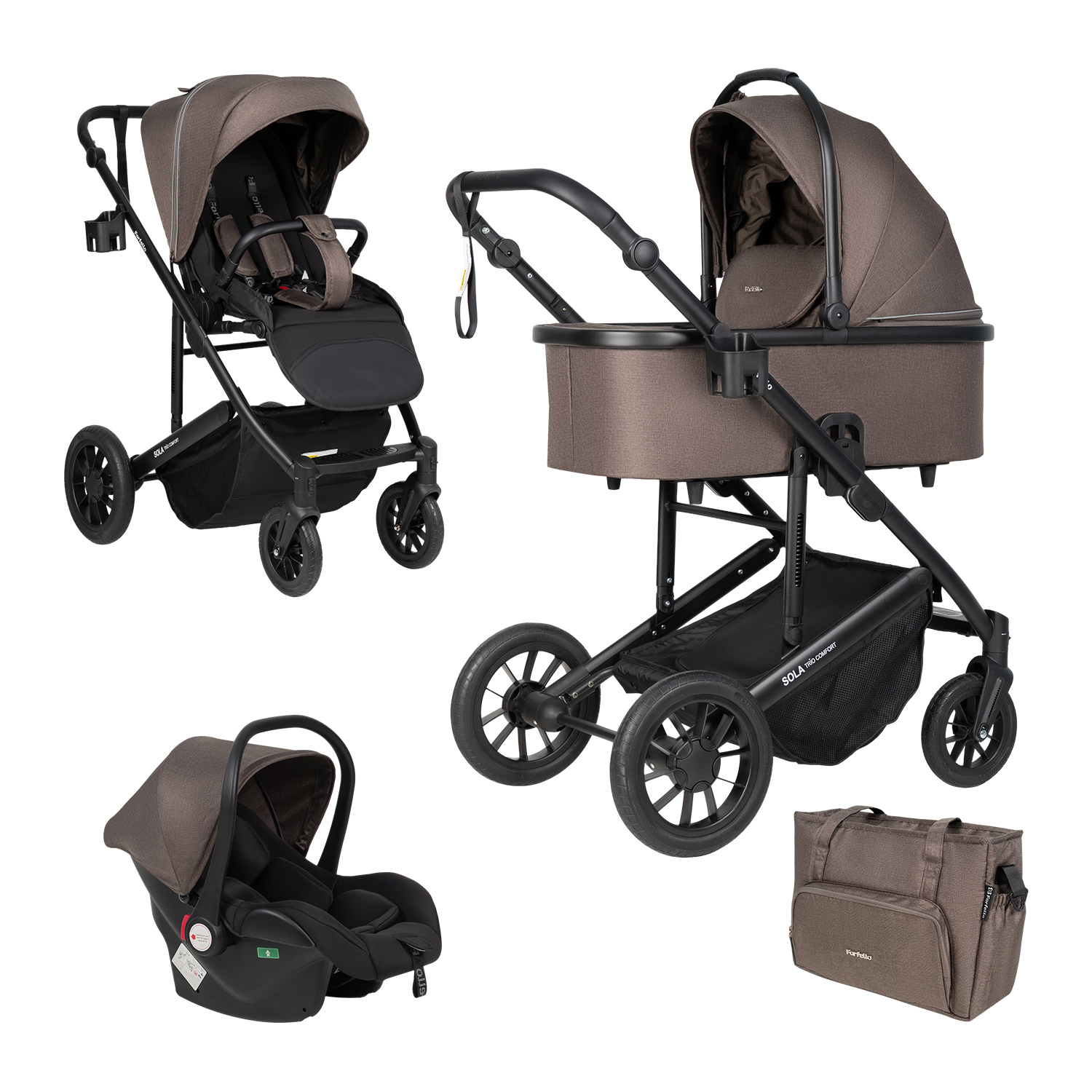 Коляска 3в1 Farfello Sola Trio Comfort коричневый - фото 10
