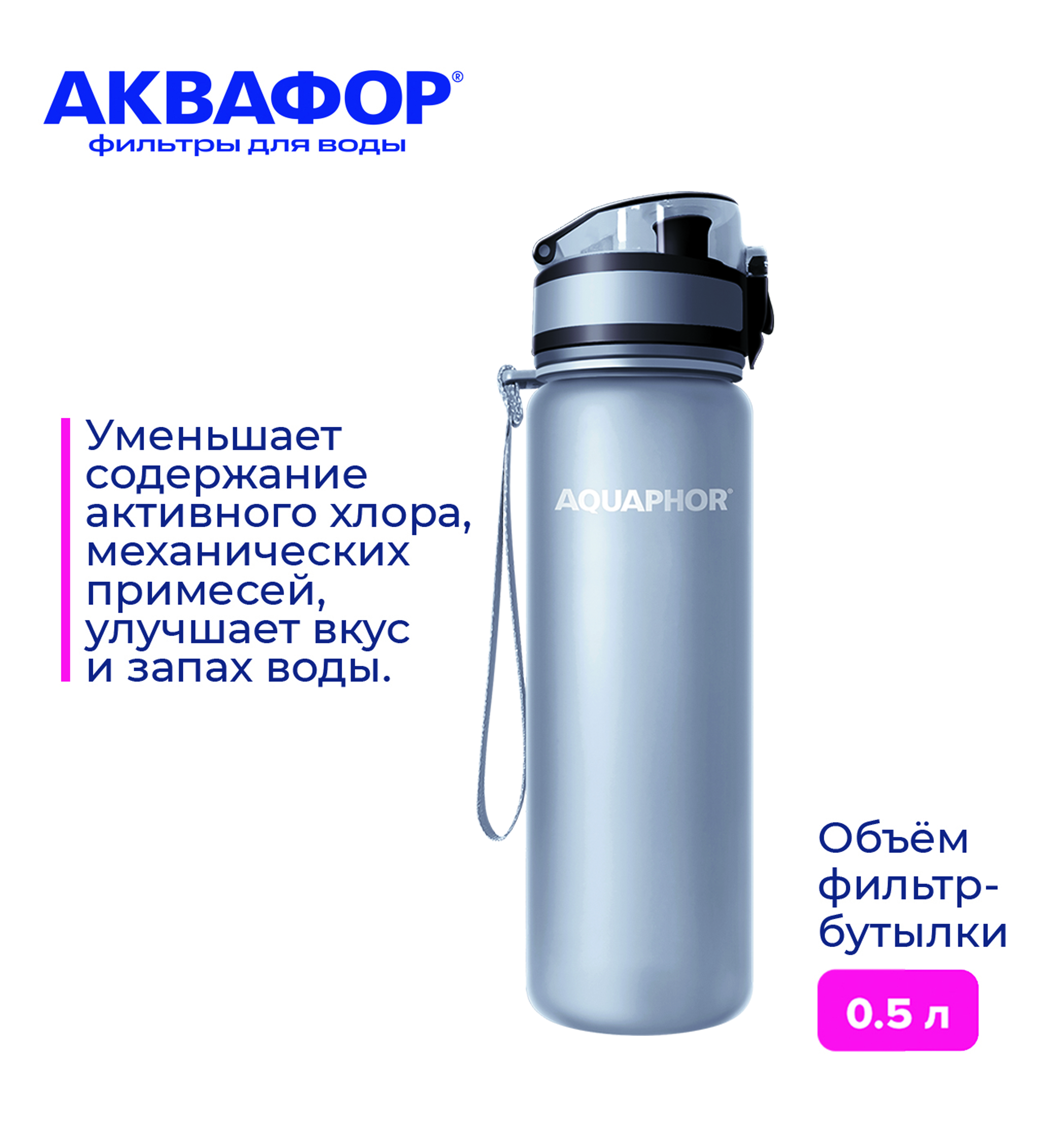 Бутылка-фильтр Аквафор 500 мл серая - фото 3