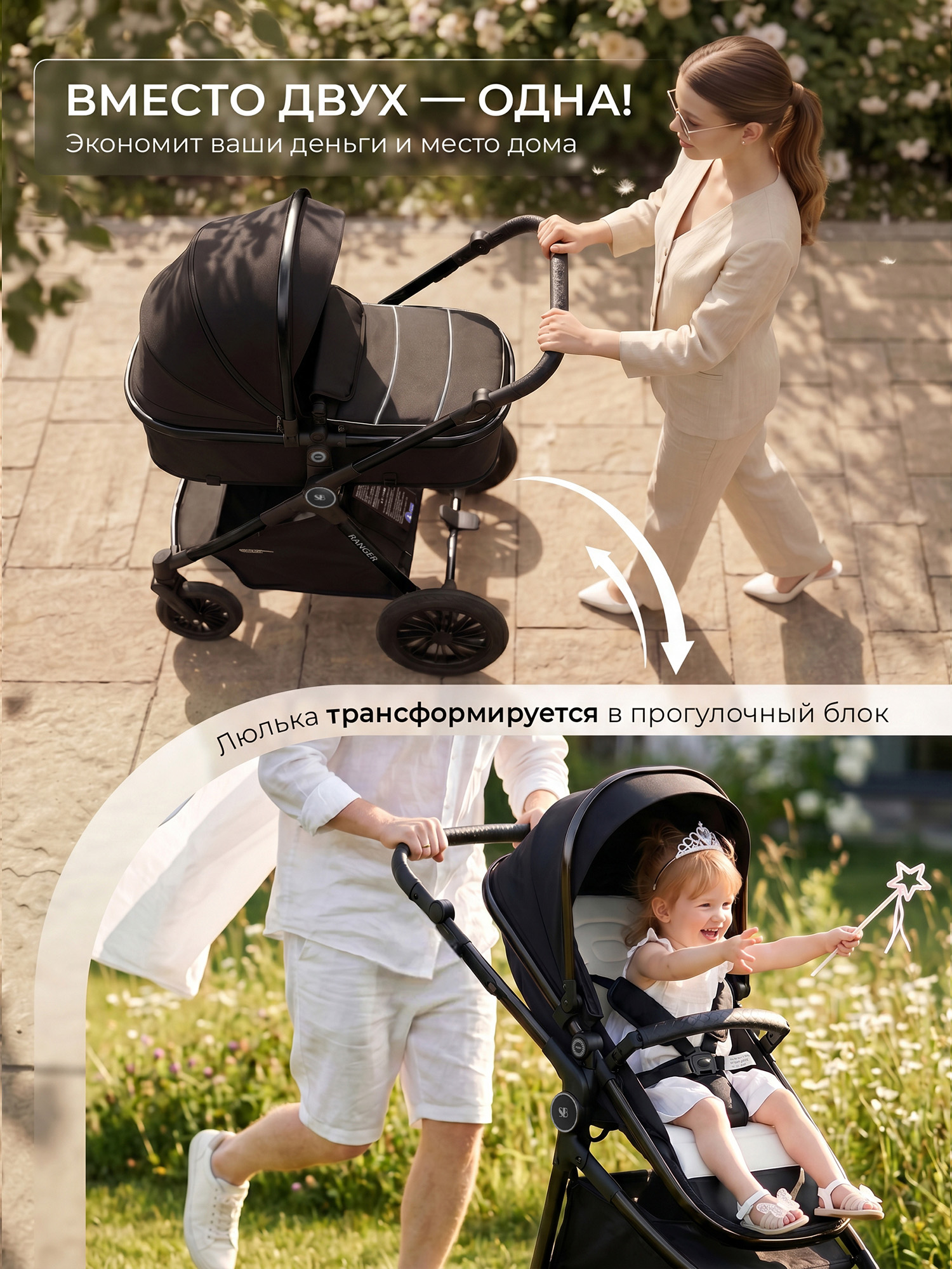 Коляска 3в1 Sweet Baby Ranger Neo Black Glossy черный - фото 2