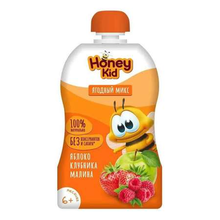 Пюре Honey Kid яблоко малина клубника 90г с 6 месяцев