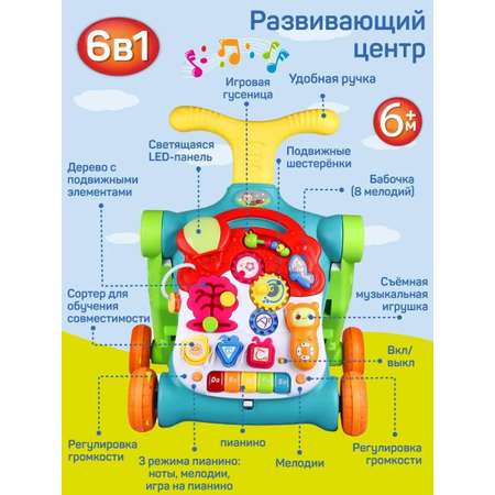 Ходунки каталка Smart Baby Музыкальный бизиборд 6 в 1