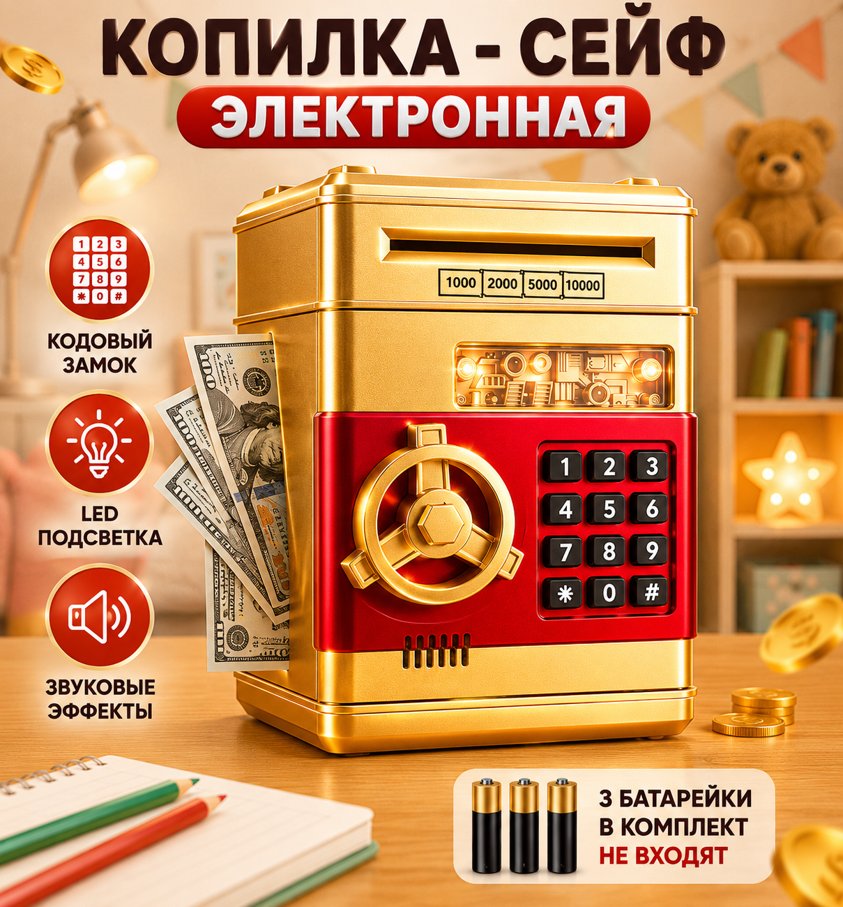 Изображение товара Электронная копилка-сейф BalaToys с кодовым замком Изображение товара Электронная копилка-сейф BalaToys с кодовым замком