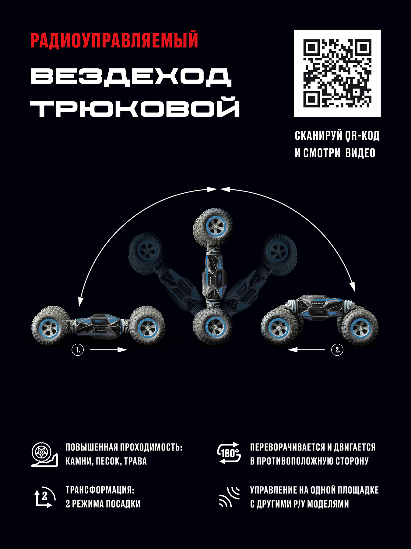 Автомобиль РУ CROSSBOT Перевертыш 1:16 - фото 13