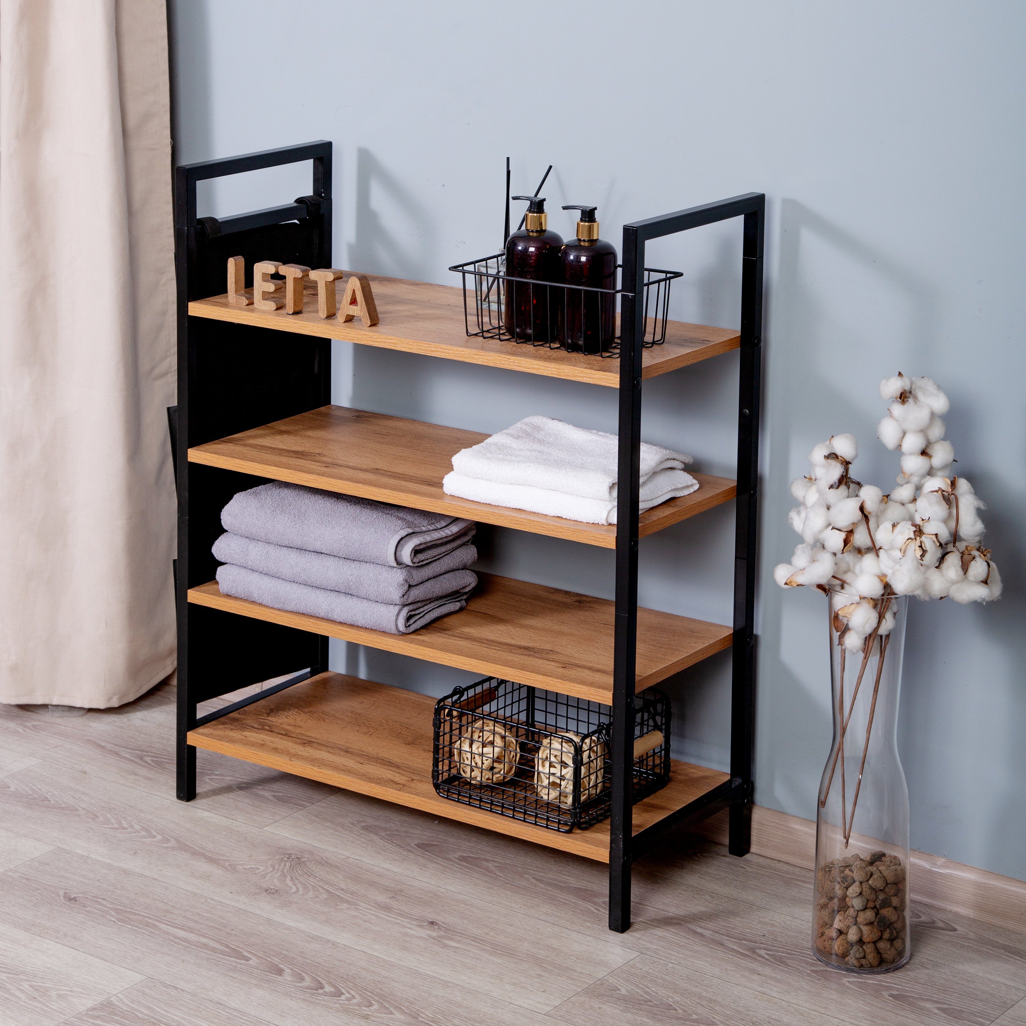 Обувница этажерка LETTA Ultra plus Цвет дуб вотан спанбонд черный металл 730х864х308 - фото 1