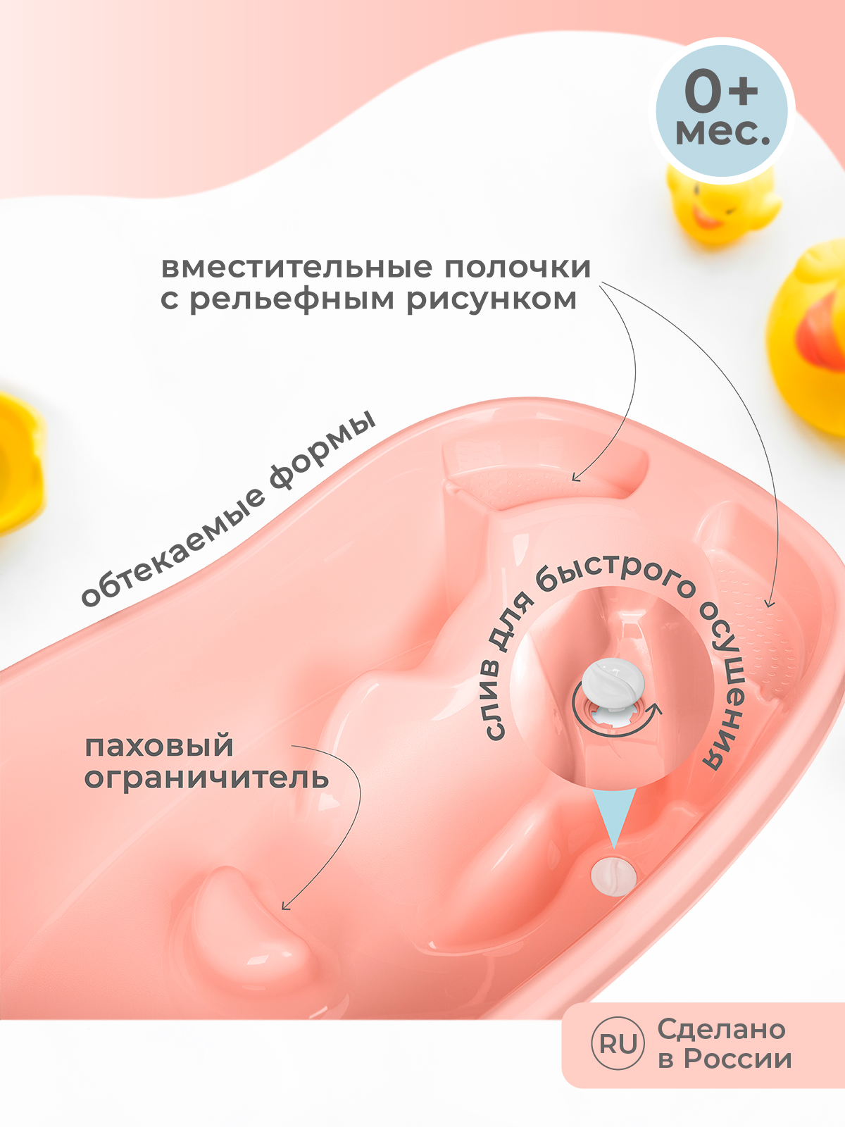 Ванна со сливом Пластишка детская 38 л светло-розовая - фото 6