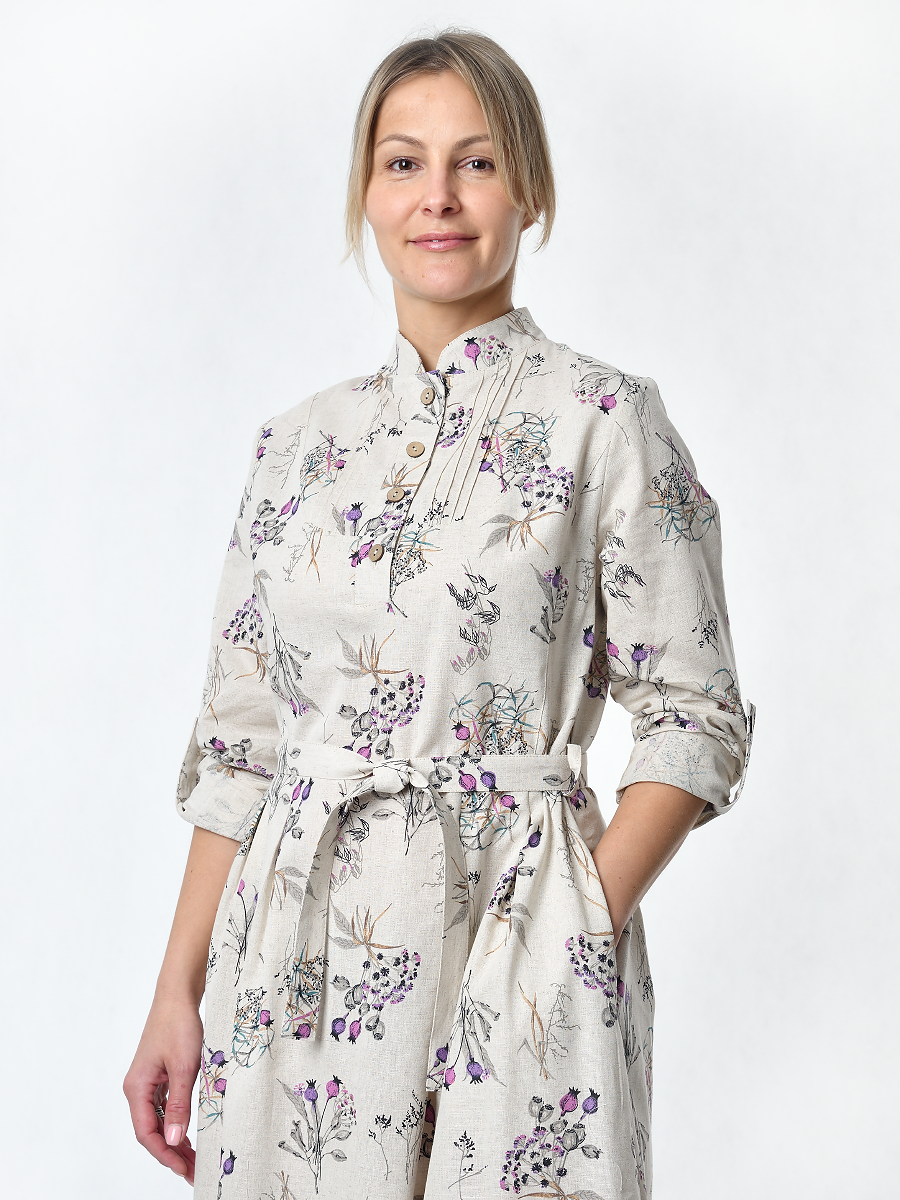 Платье Льняная Горница пл025-02/бежевый-сиреневый-серый - фото 11
