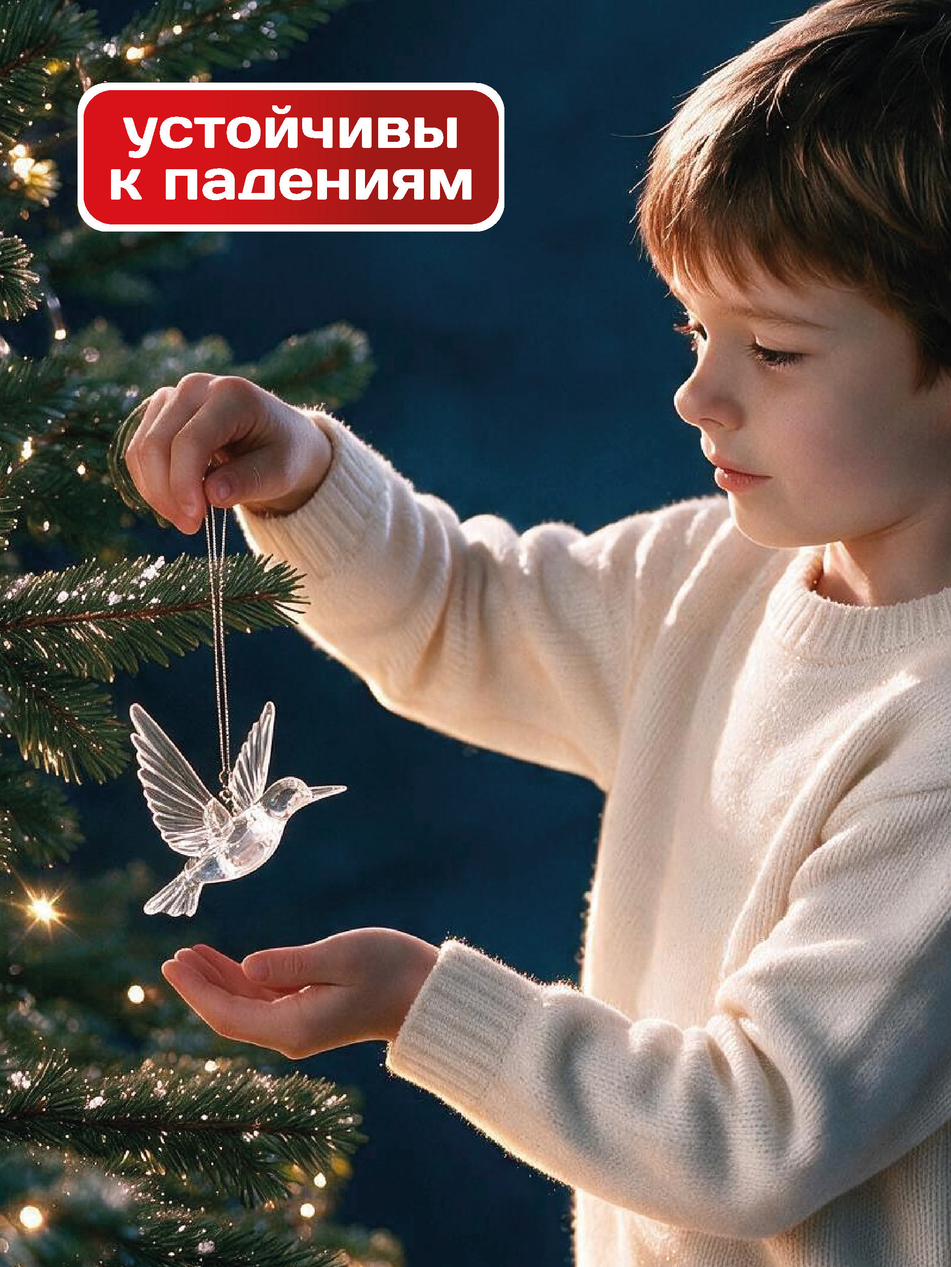 Елочные игрушки птички 5 шт AXLER прозрачные набор украшений колибри - фото 5