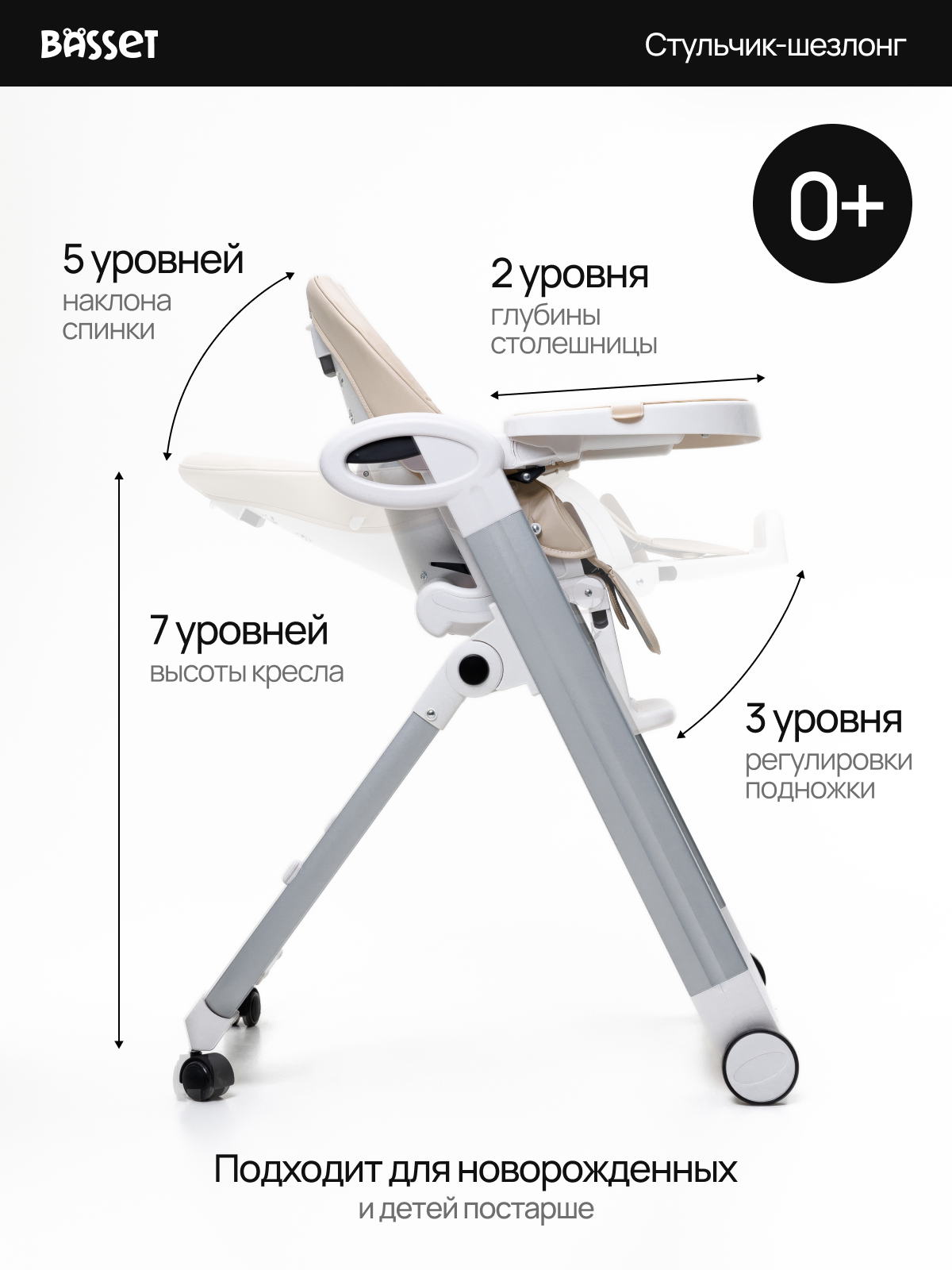 Стульчик для кормления BASSET B2 бежевый - фото 3
