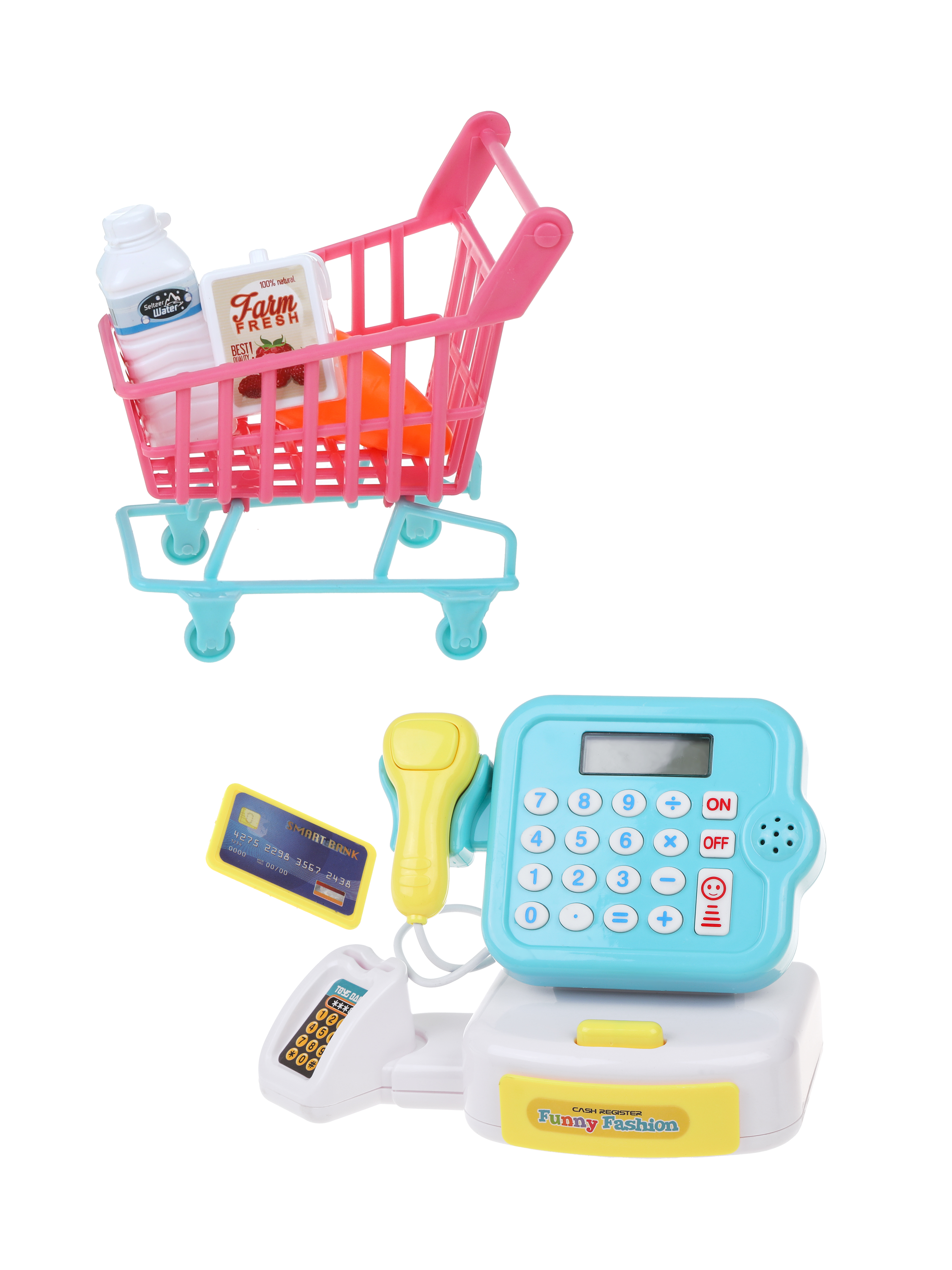 Игровой набор Наша Игрушка касса, тележки и корзинки, продукты - фото 5