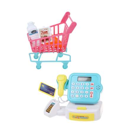 Игровой набор Наша Игрушка касса, тележки и корзинки, продукты