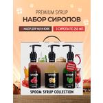 Набор сиропов SPOOM Имбирь Малина Мята для чая и коктейлей 3шт 250мл + 3 дозатора