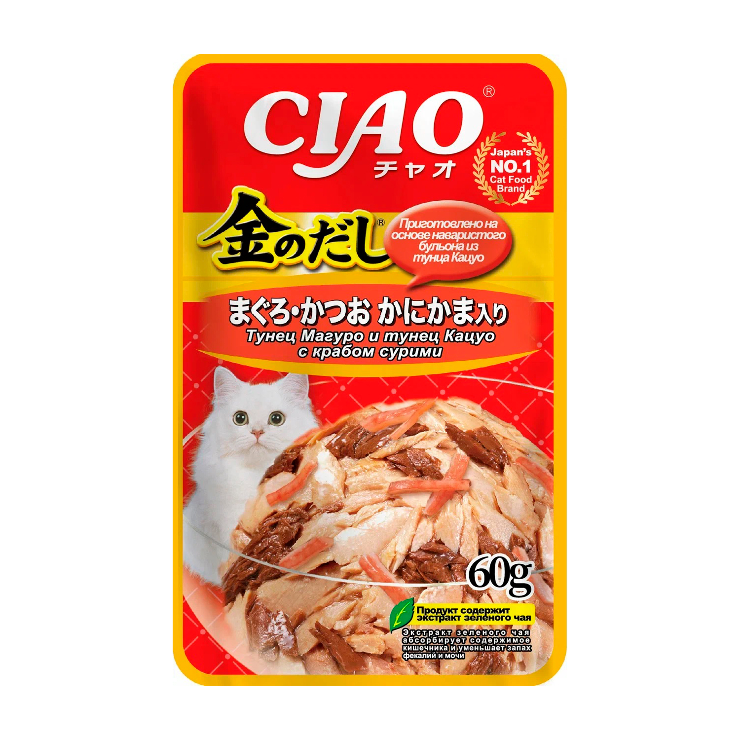 Корм для кошек INABA Ciao тунец Магуро и тунец Кацуо с крабом сурими 60г - фото 1