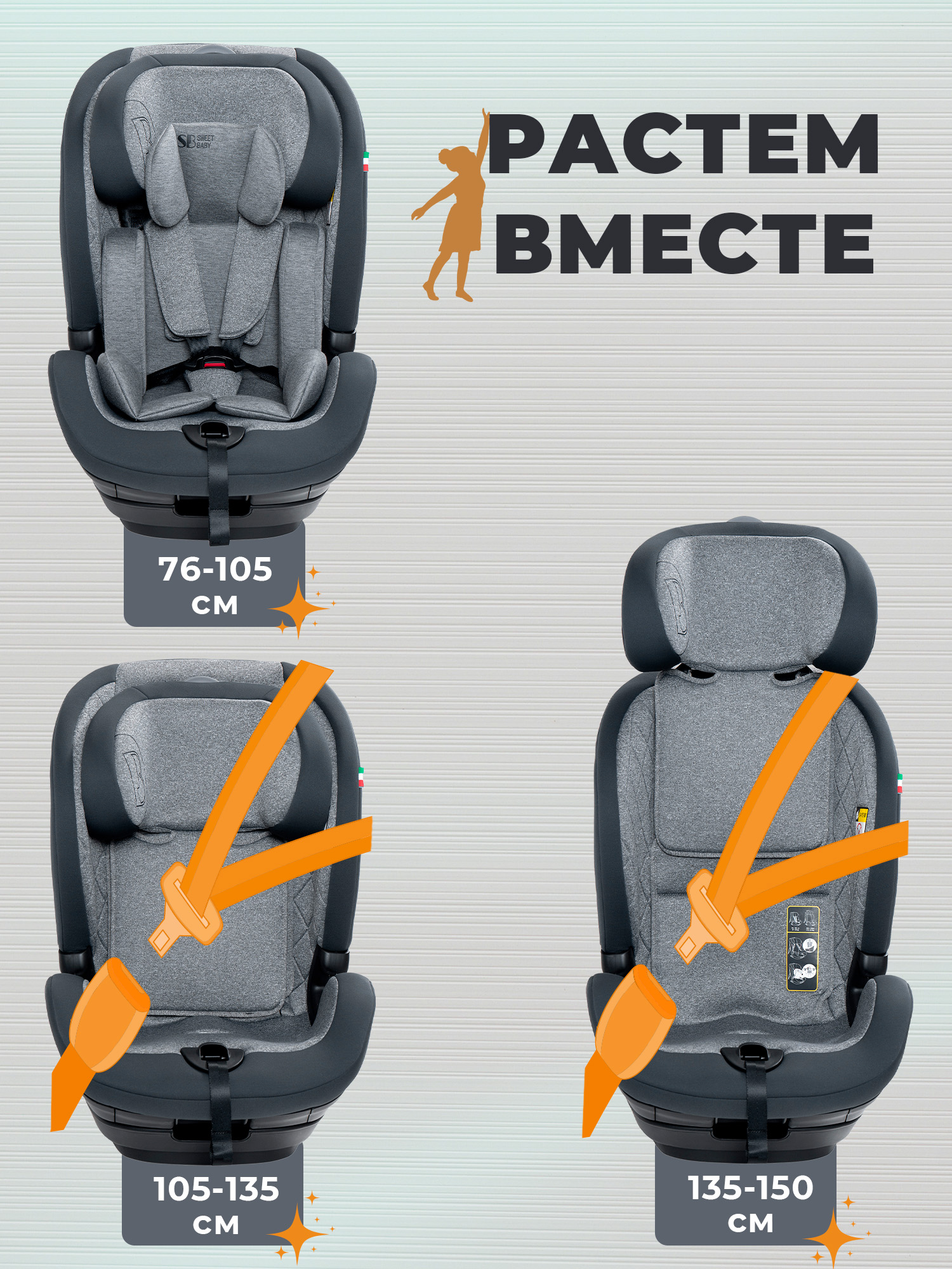 Автокресло Sweet Baby Gravity BH7613519 (О9) Grey Isofix 1/2/3 (9-36 кг) серый - фото 2