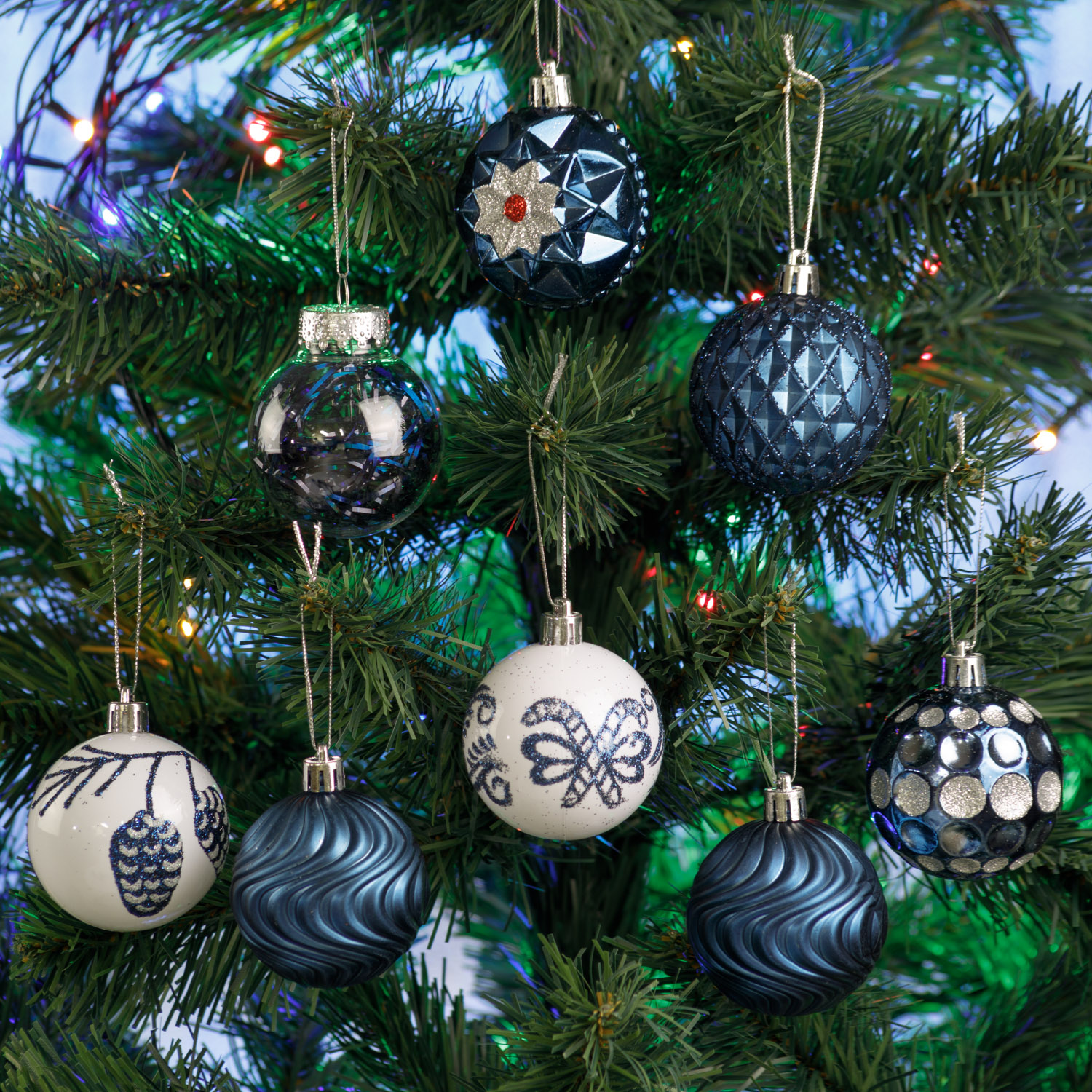 Набор елочных украшений BABY STYLE Шары синий белый принт 6 см 8 шт - фото 3