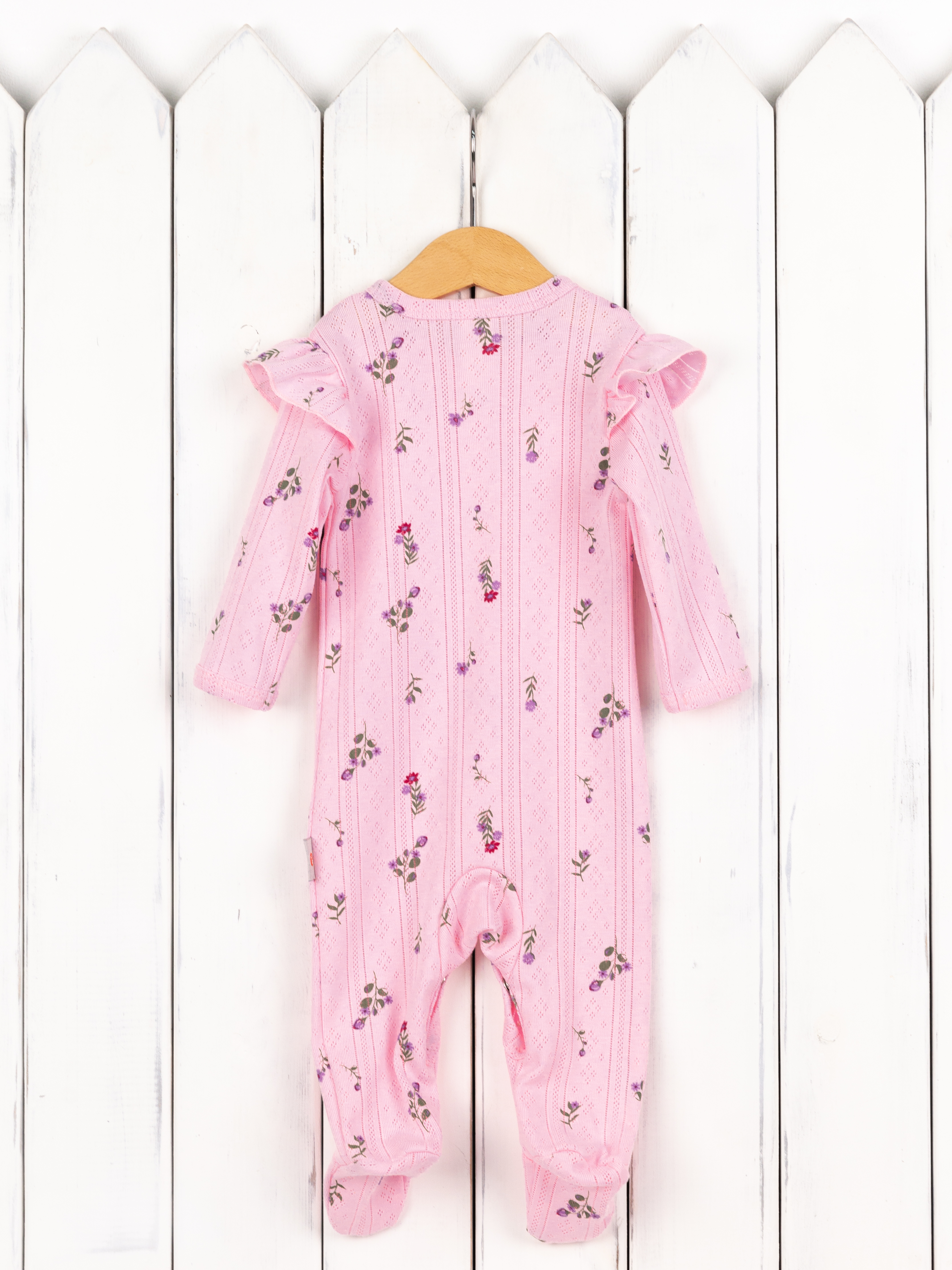 Комбинезон Baby boom К399/2-Р ажурная рибана цветочки на розовом - фото 2
